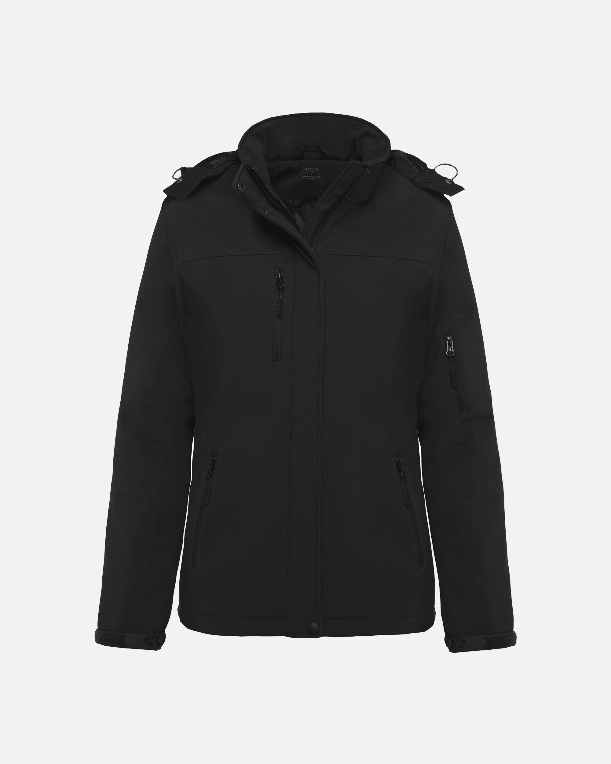 Damen Softshell Parka Jacke mit abnehmbarer Kapuze Black von VIVID