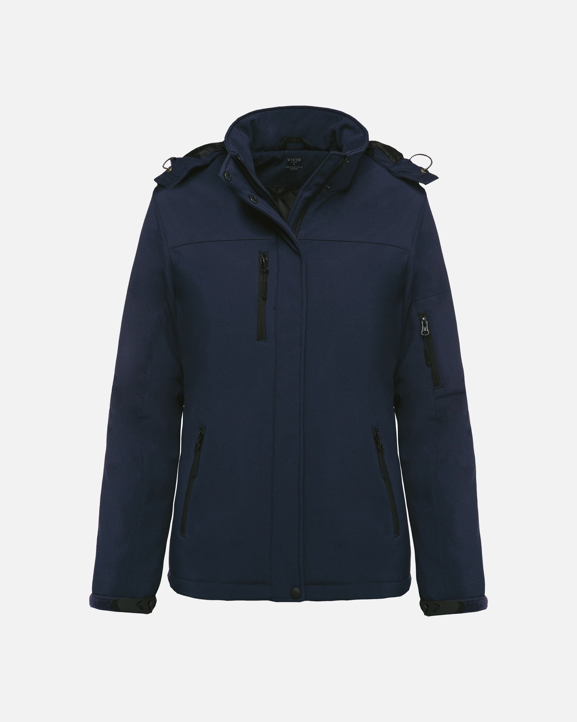 Damen Softshell Parka Jacke mit abnehmbarer Kapuze Navy Blue von VIVID