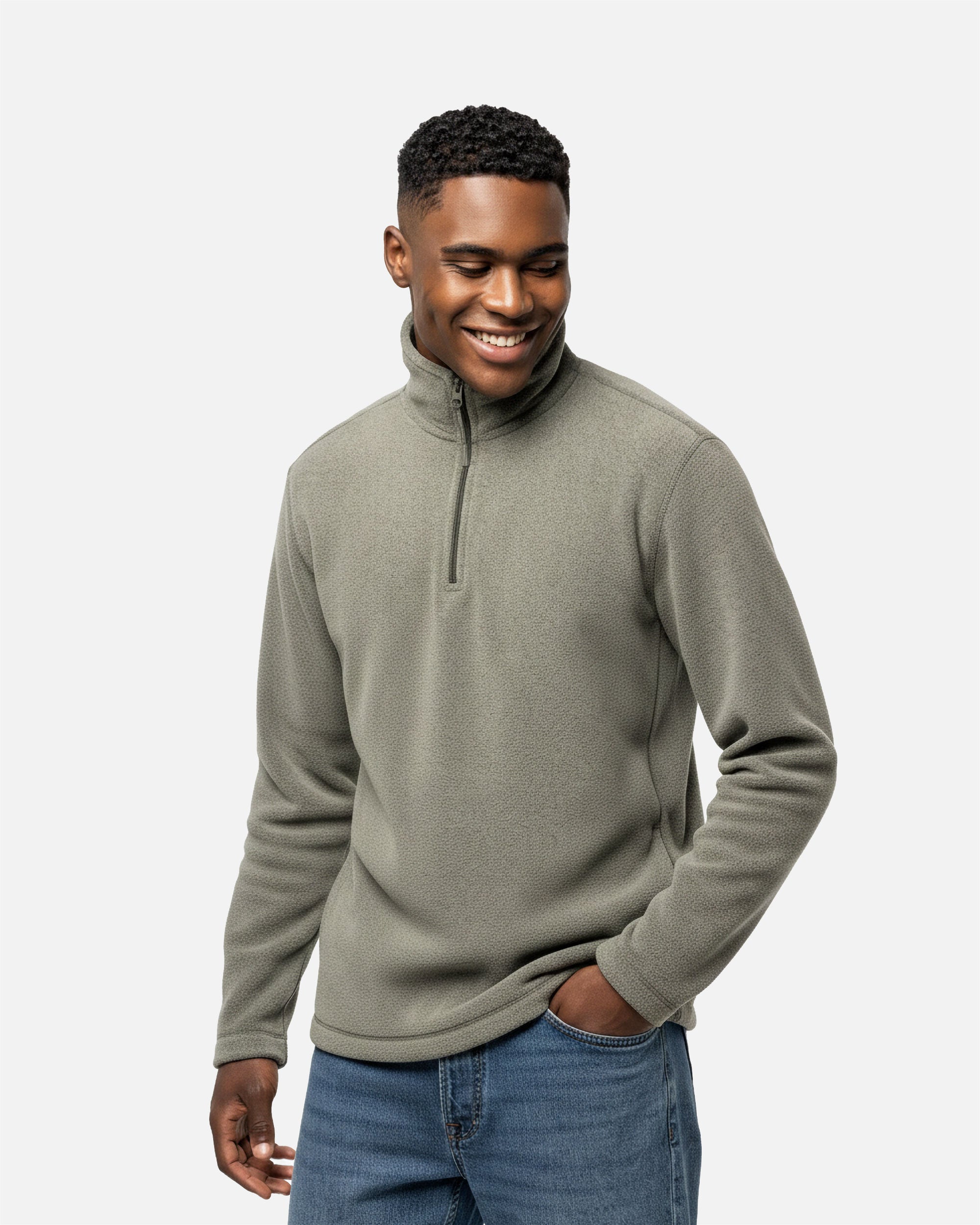 Herren Mikrofleece Pullover mit 1/4-Reißverschluss Green Marble Heather von VIVID