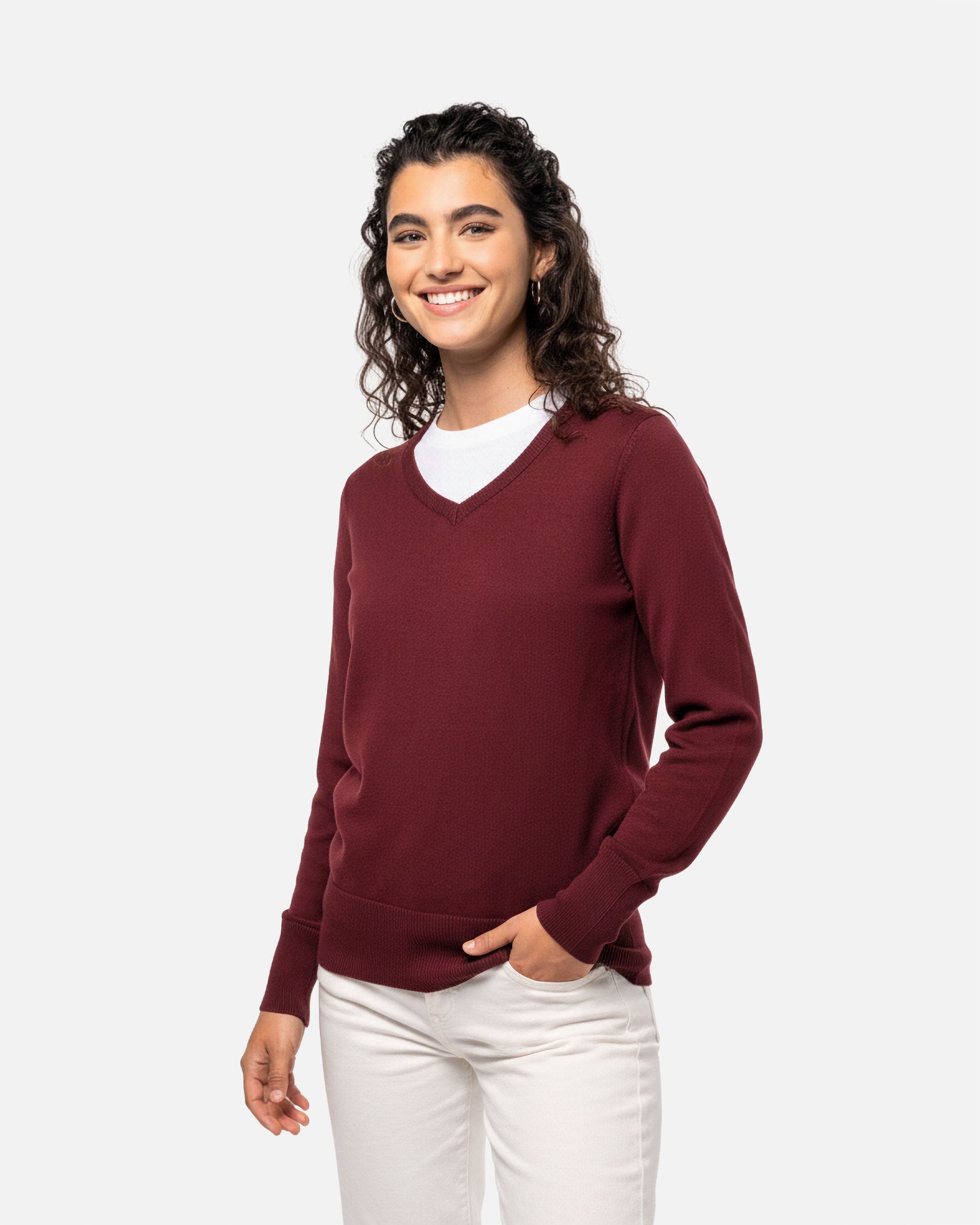 Damen Pullover mit V-Ausschnitt Burgundy von VIVID