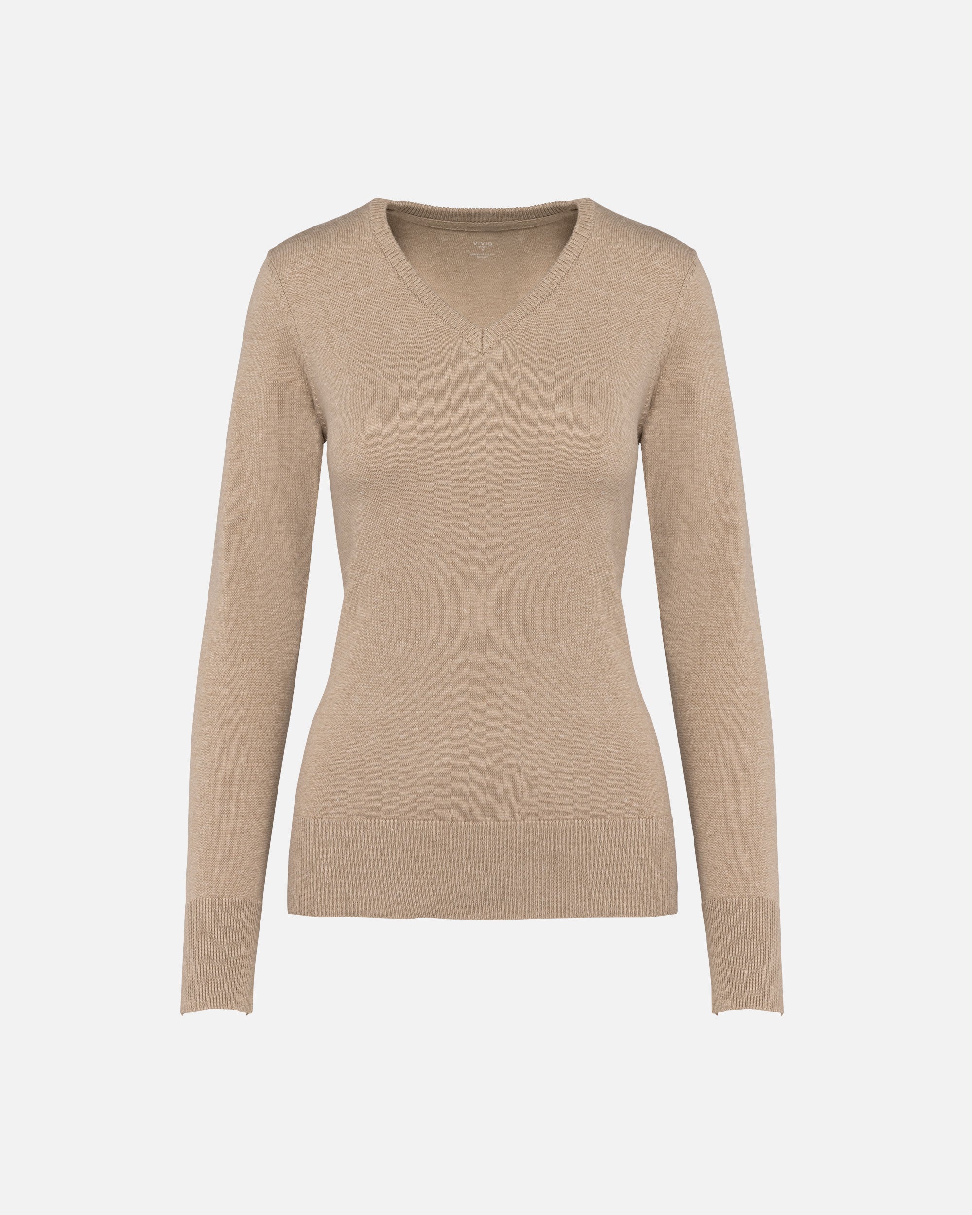 Damen Pullover mit V-Ausschnitt Beige Heather von VIVID