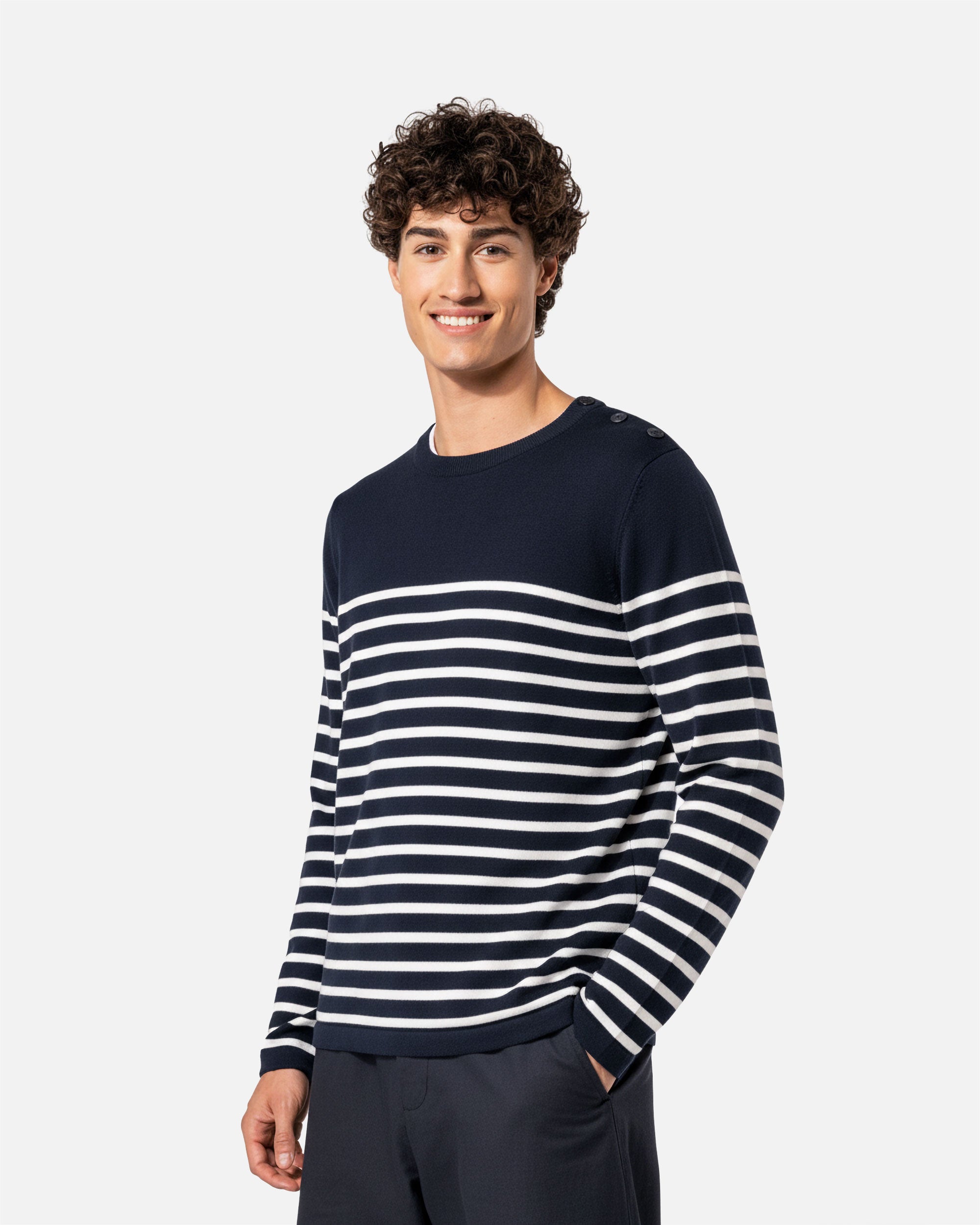 Herren Pullover im Marine-Look Navy-White Stripes von VIVID