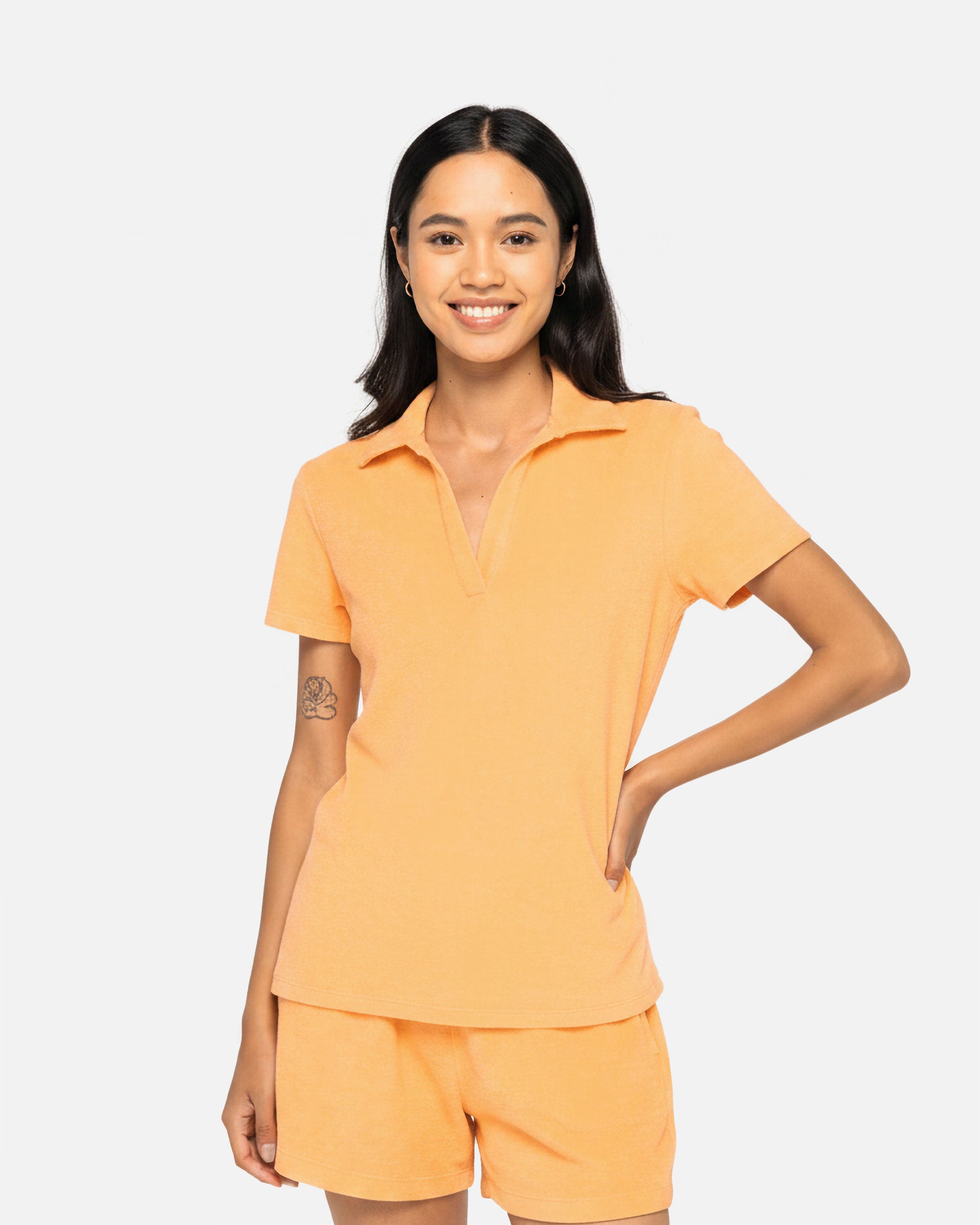 Damen Frottee Polo T-Shirt Apricot von VIVID