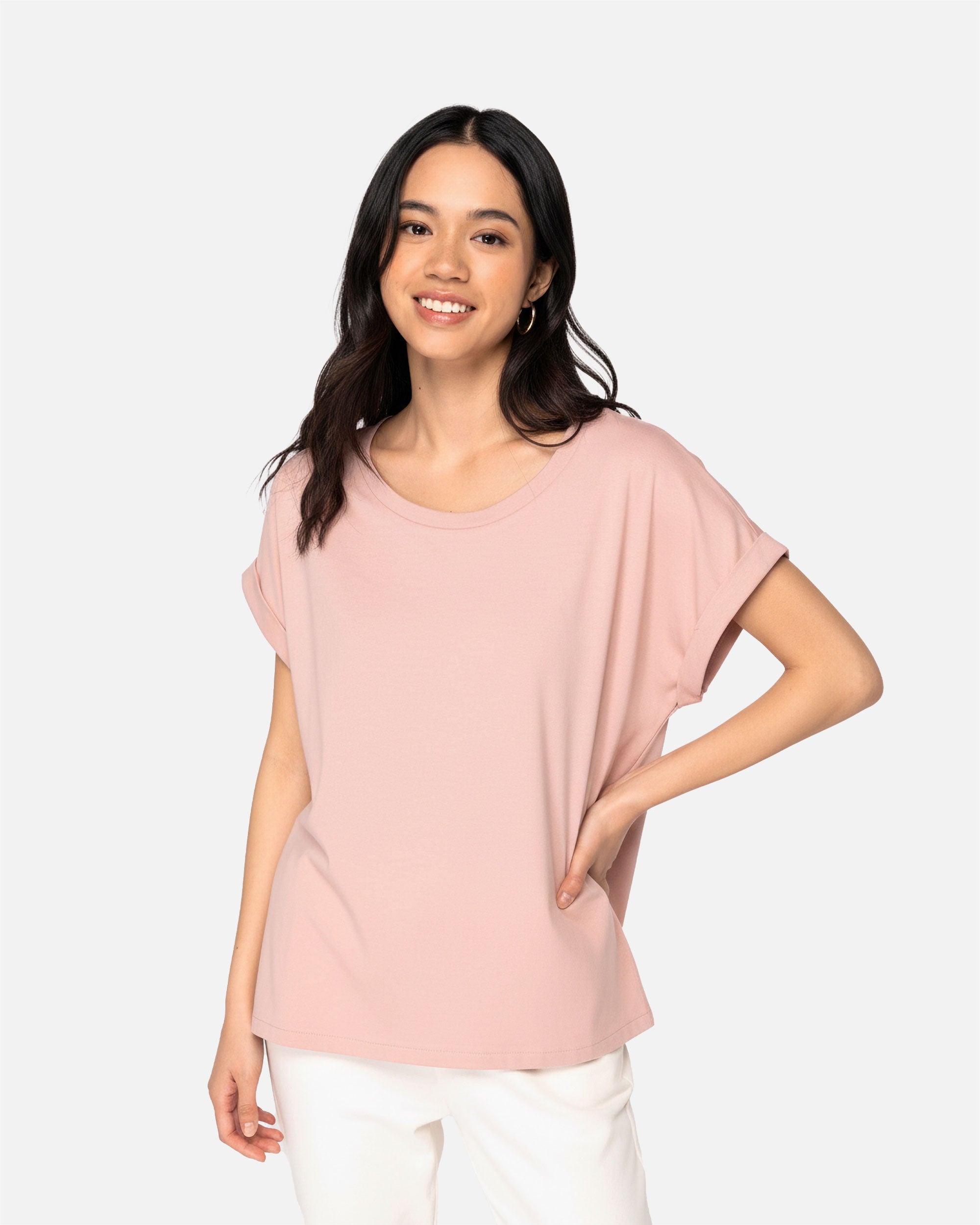 Damen T-Shirt mit Reversärmeln Petal Rose von VIVID