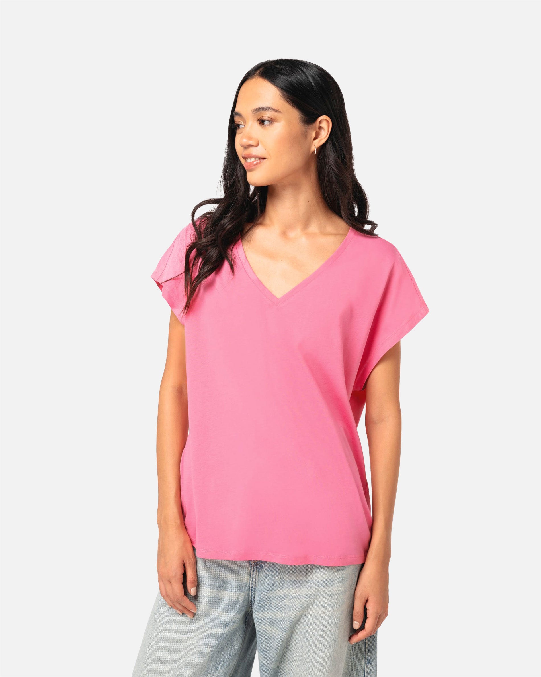 Lockeres Damen T-Shirt mit V-Ausschnitt Pink von VIVID