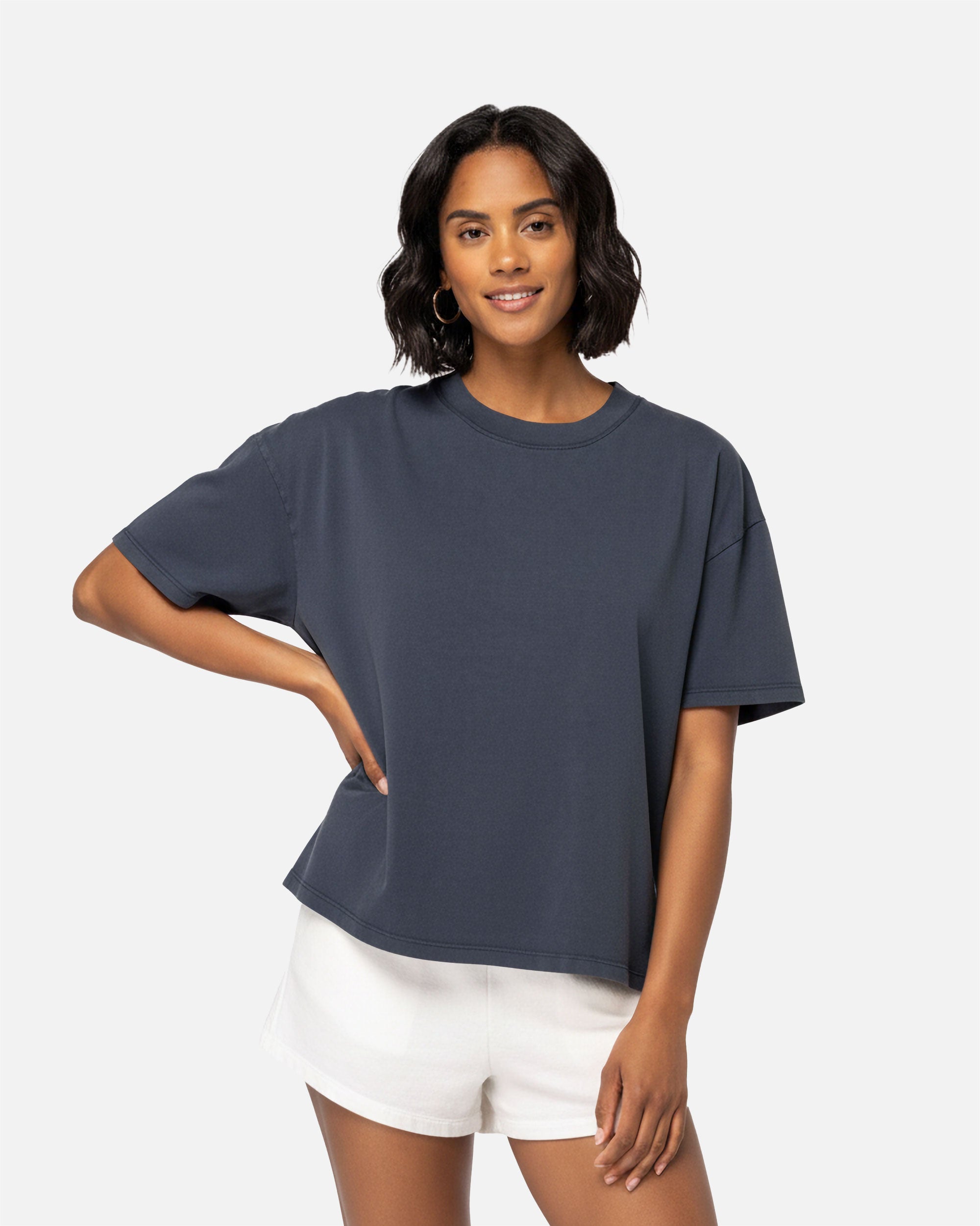 Ausgewaschenes Übergroßes Damen T-Shirt Washed Navy Blue von VIVID