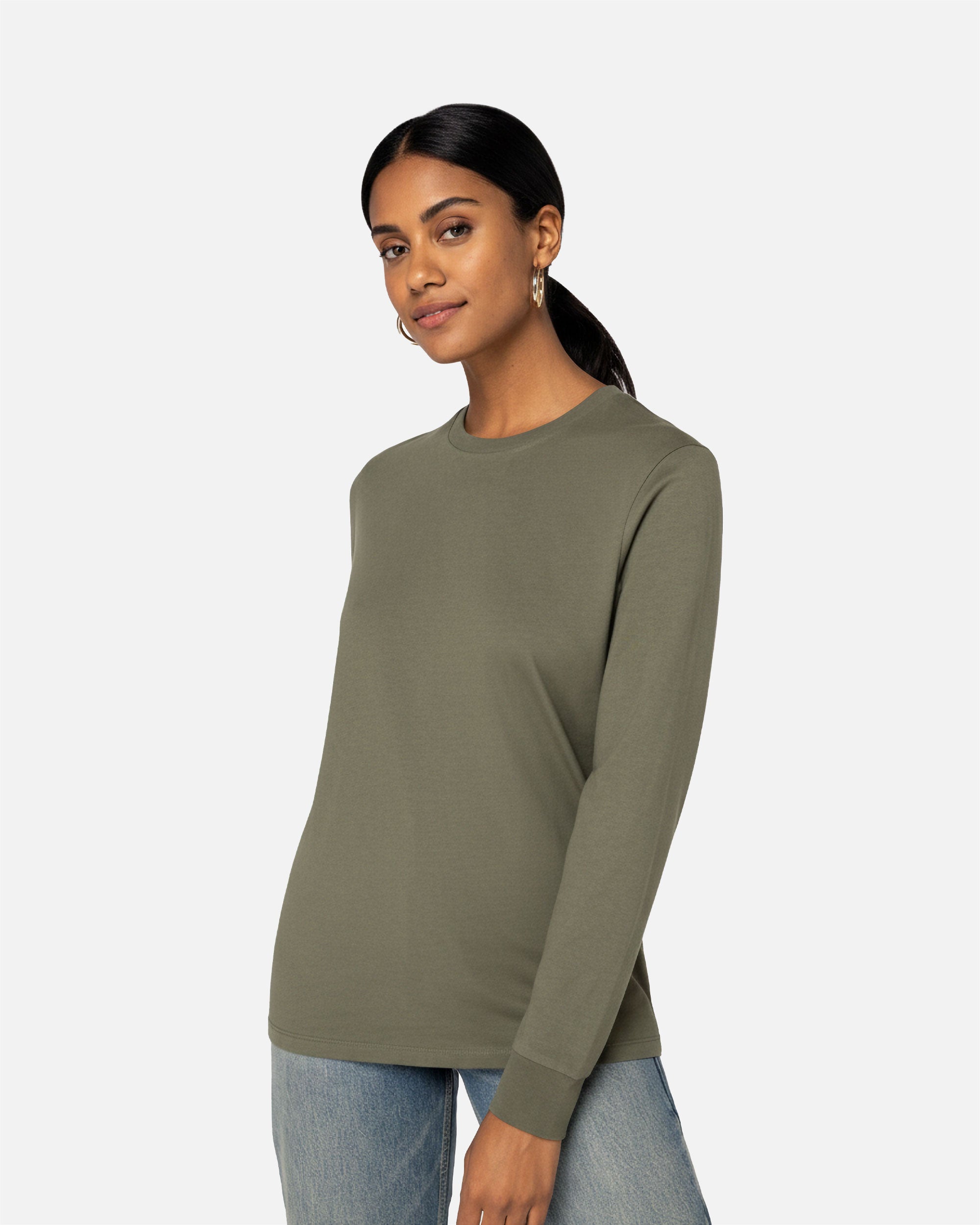 Klassisches Unisex Langarmshirt Khaki von VIVID