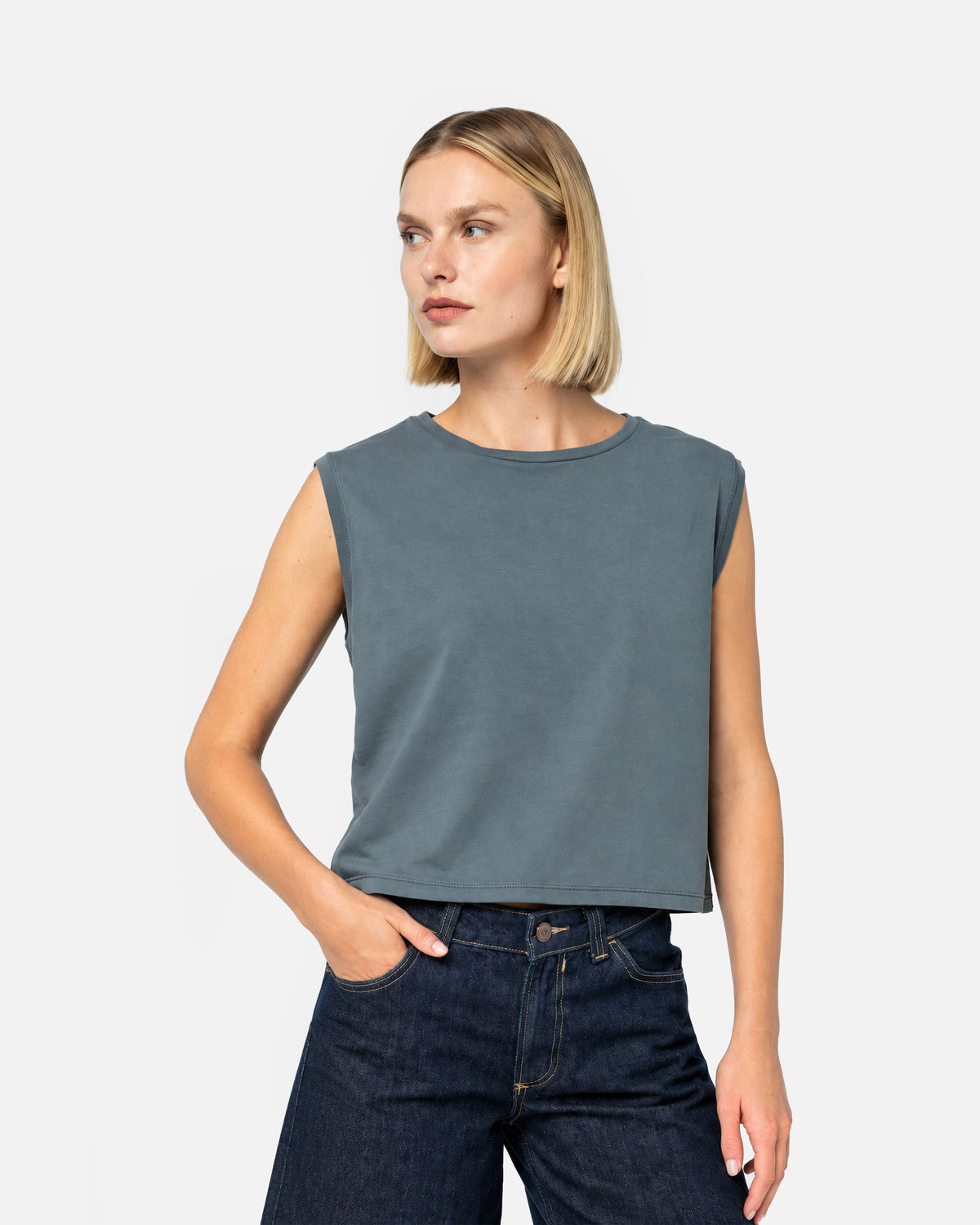 Bauchfreies Damen Top Washed Mineral Grey von VIVID