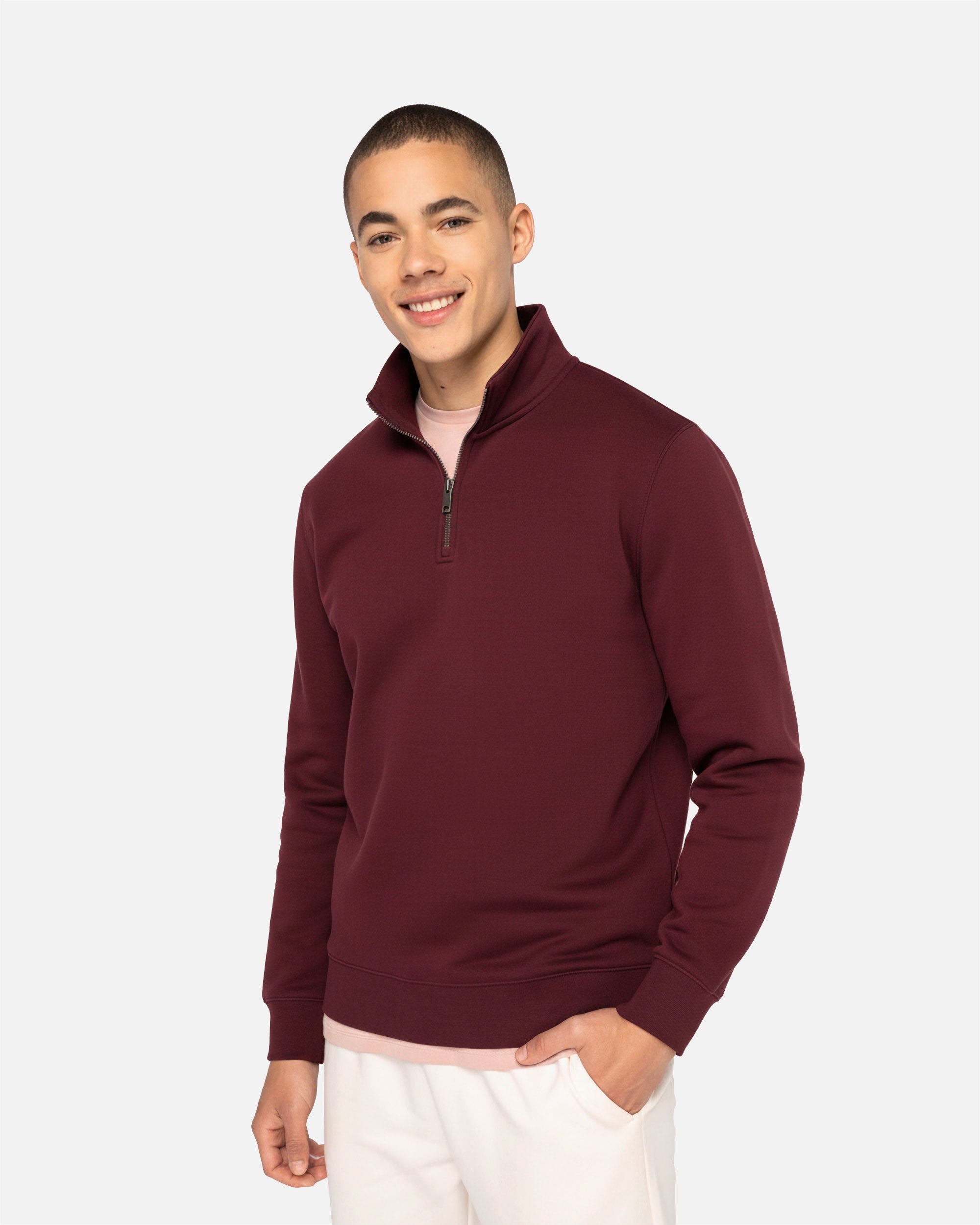 Schweres Herren 1/4 Zip Sweatshirt Burgundy von VIVID
