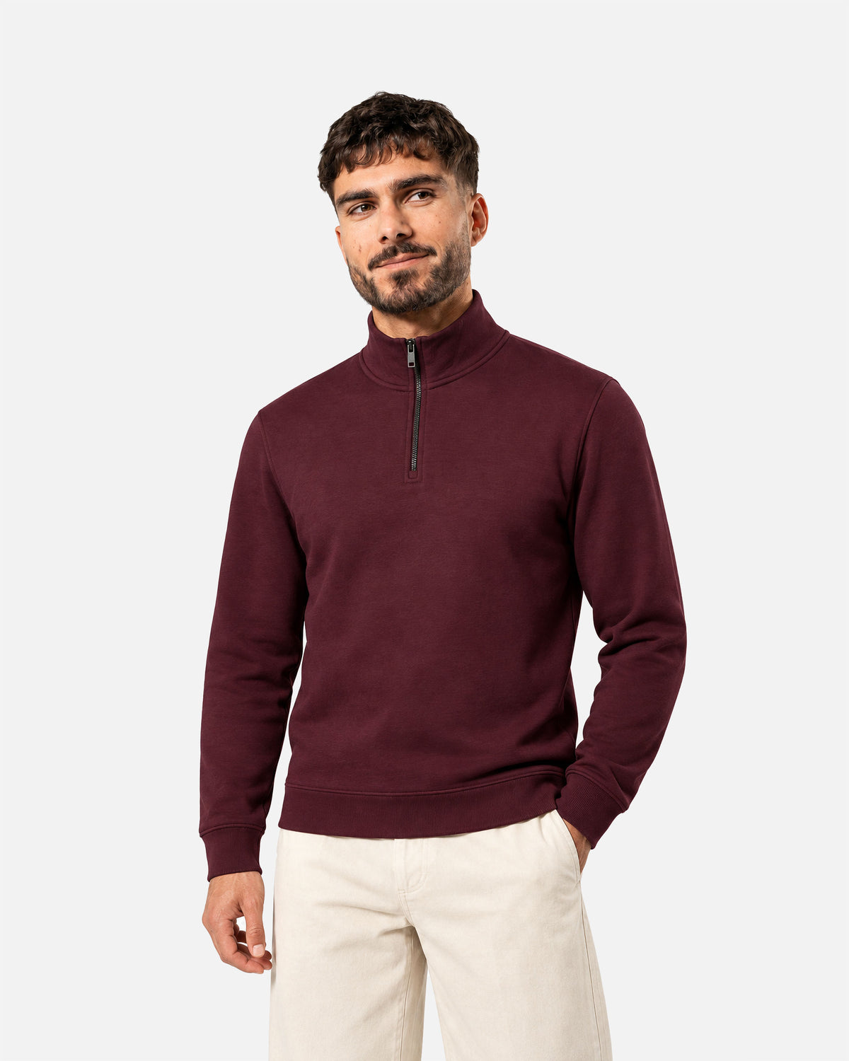 Schweres Herren 1/4 Zip Sweatshirt Burgundy von VIVID