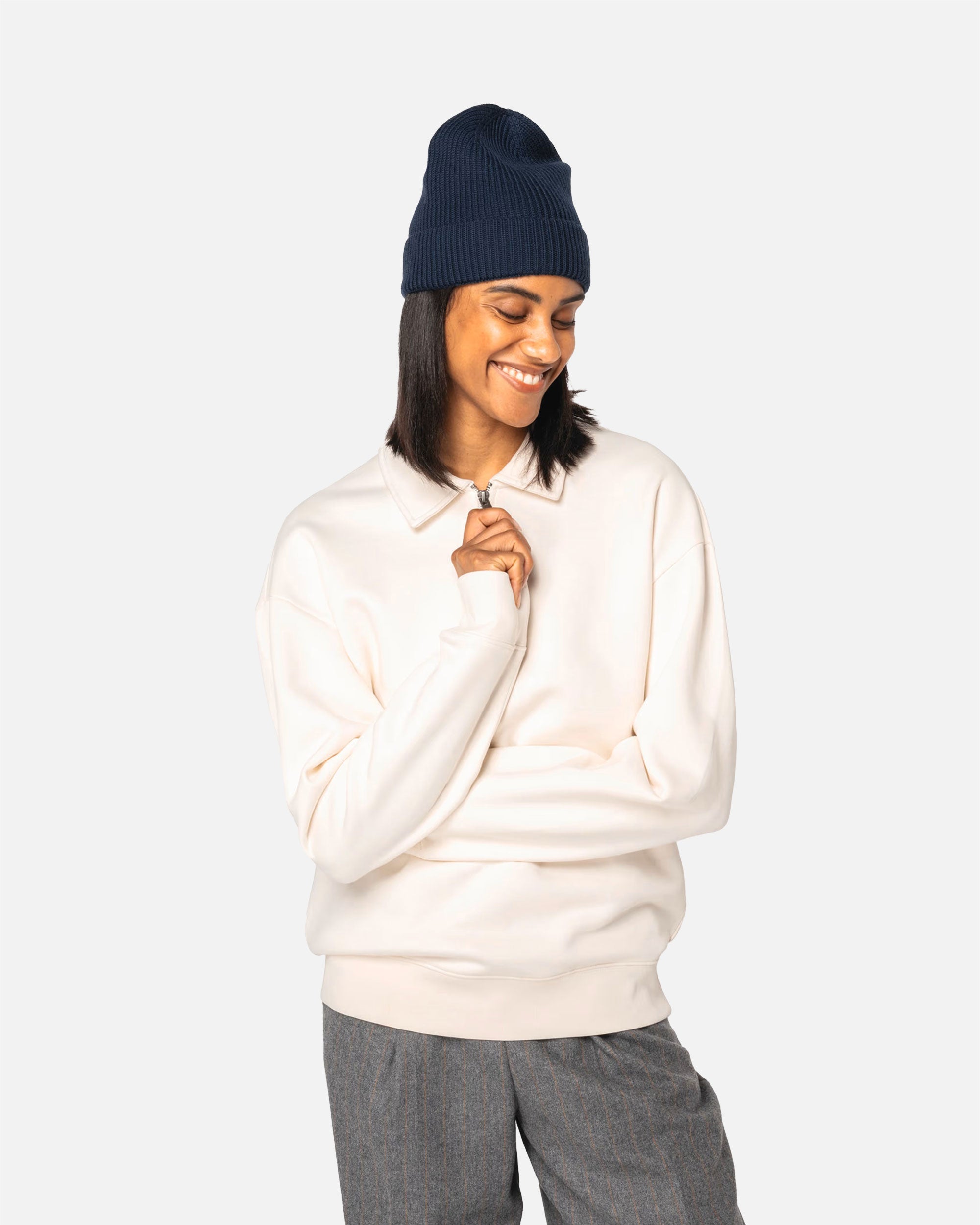 Unisex 1/4 Zip Sweatshirt mit Polokragen Ivory von VIVID
