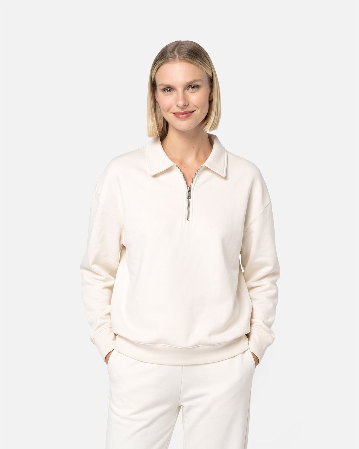 Unisex 1/4 Zip Sweatshirt mit Polokragen Ivory von VIVID