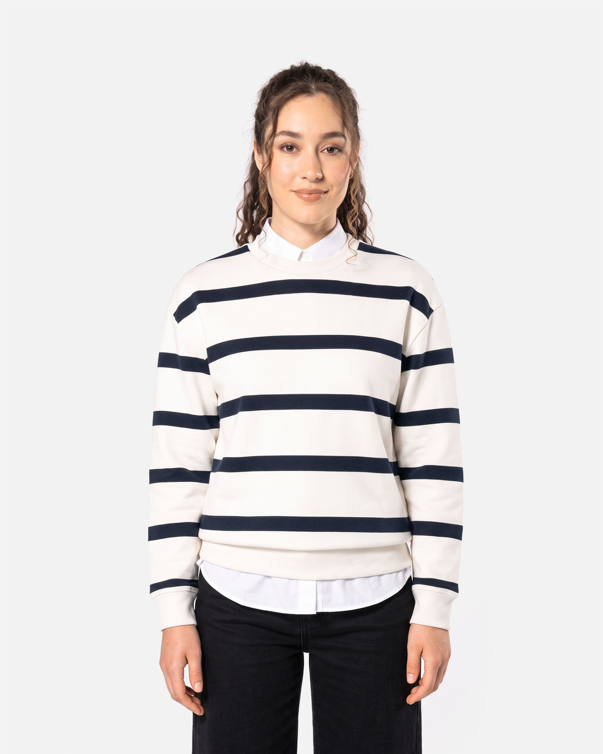 Unisex Sweatshirt mit Marinestreifen Ivory-Navy Blue Stripes von VIVID
