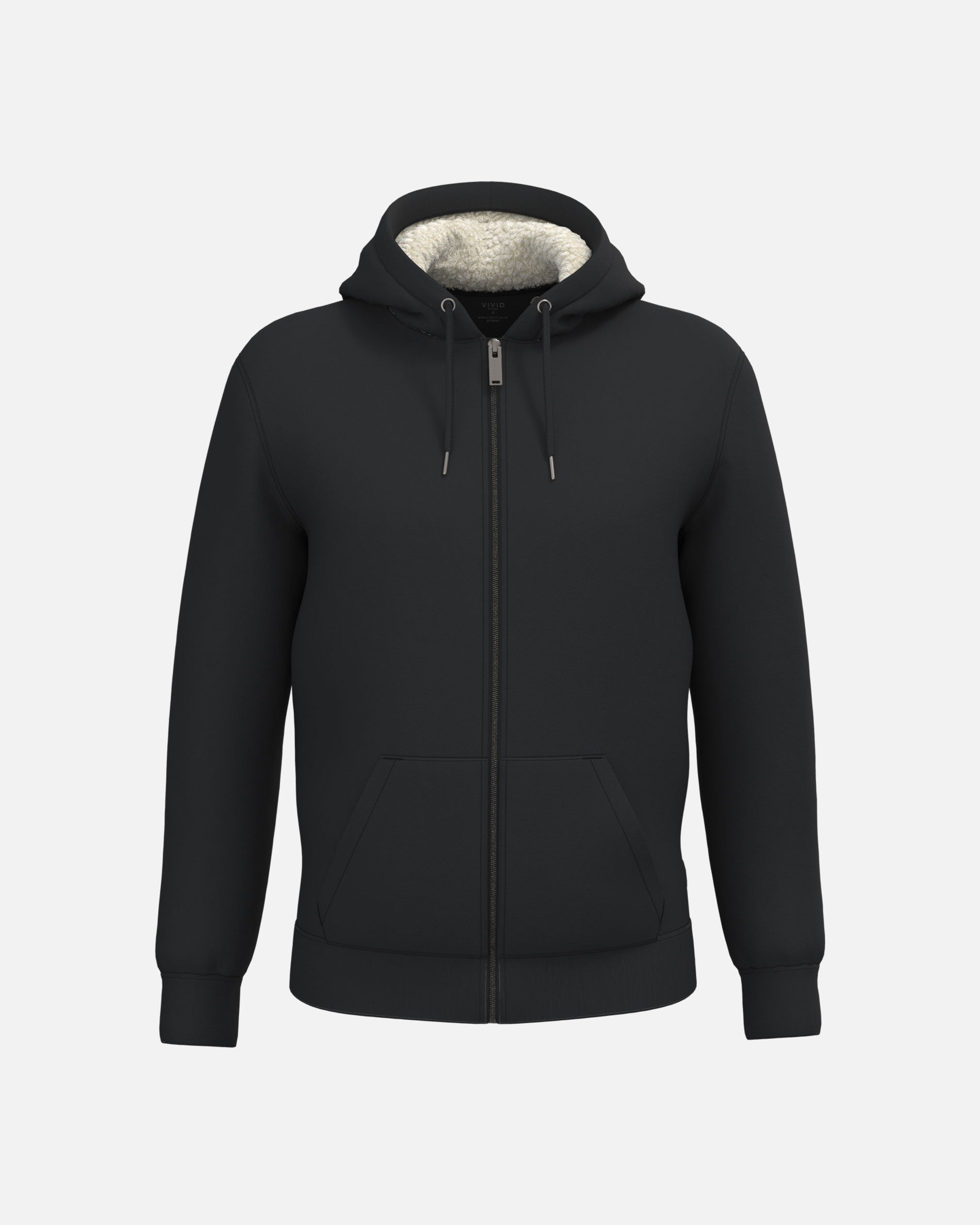 Schweres Unisex Zip Sweatshirt mit Sherpafutter Black von VIVID