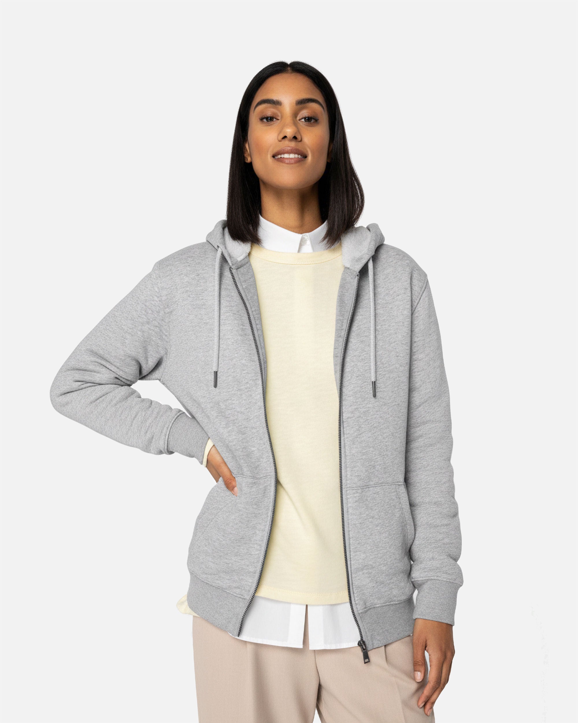 Schweres Unisex Zip Sweatshirt mit Sherpafutter Grey Heather von VIVID