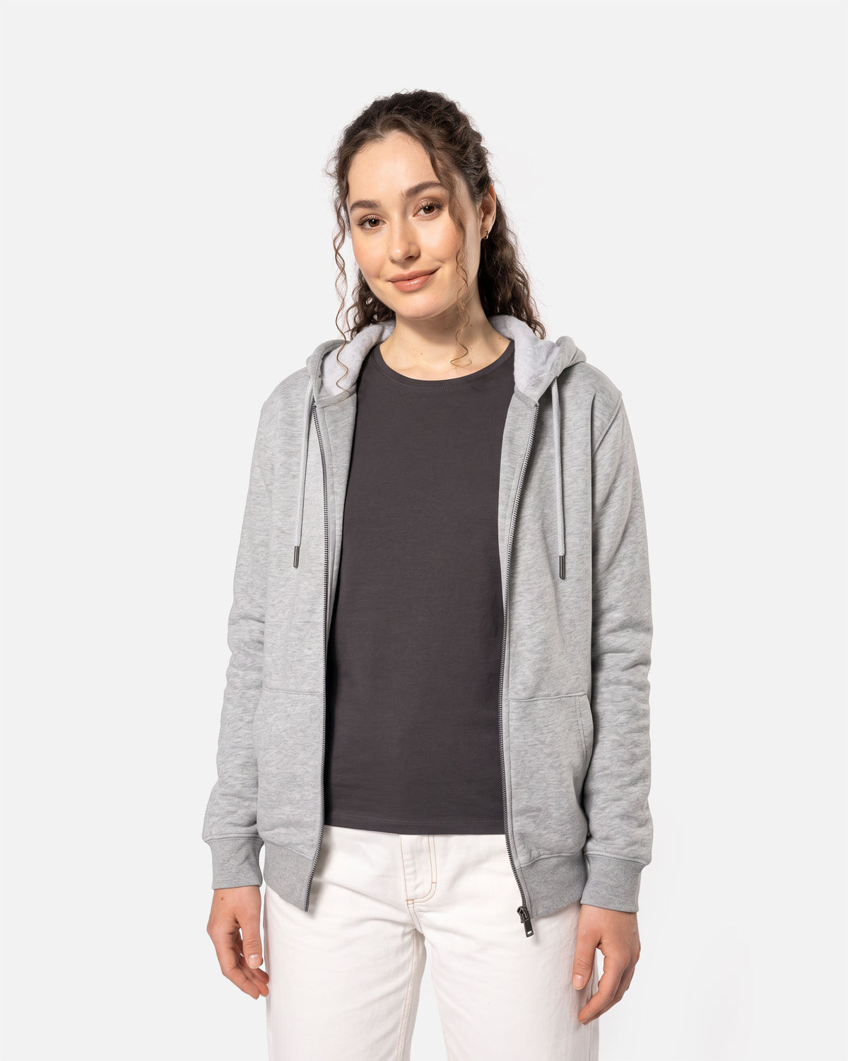 Schweres Unisex Zip Sweatshirt mit Sherpafutter Grey Heather von VIVID