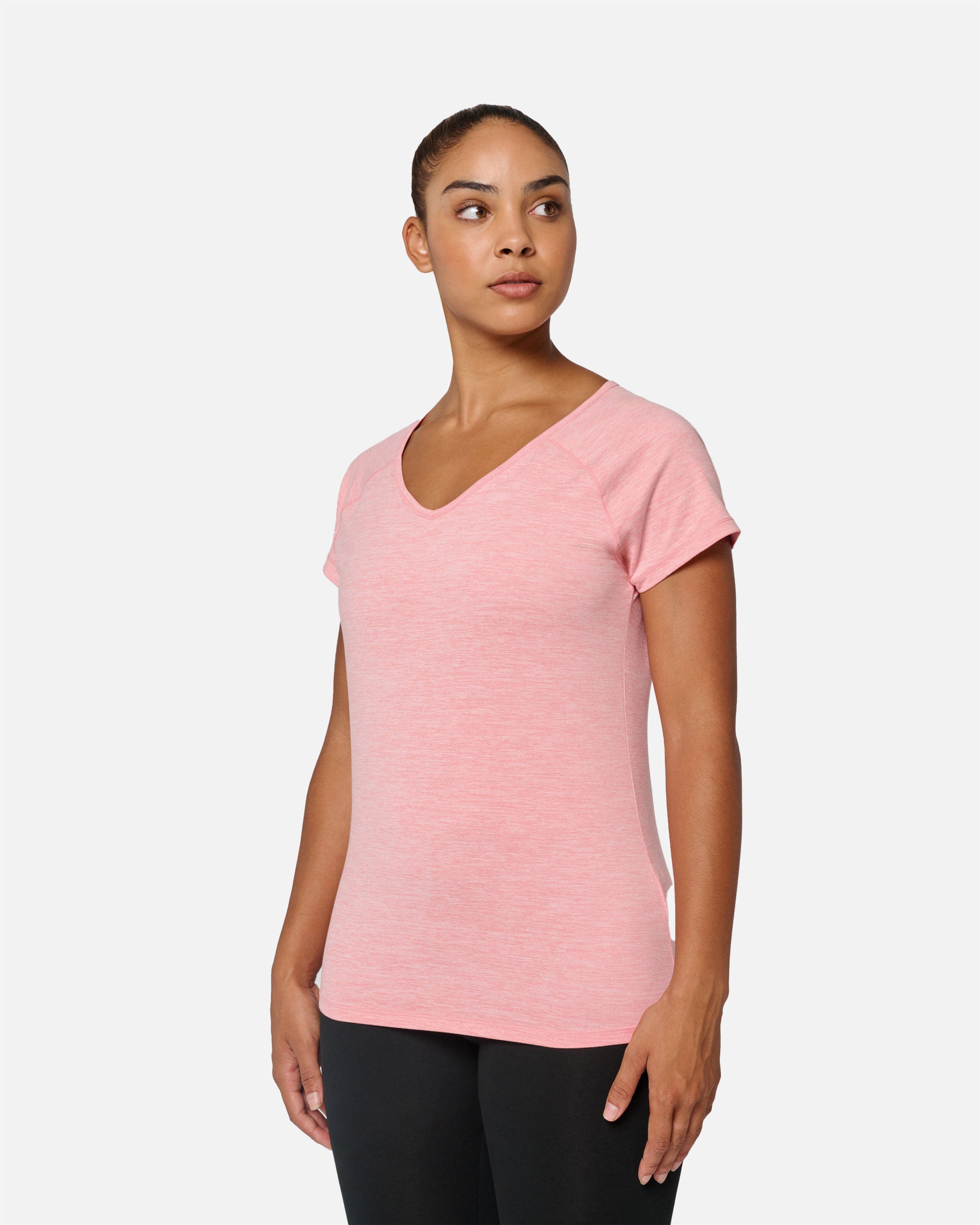 Damen Sport T-Shirt mit V-Neck Auschnitt Pink Melange von VIVID