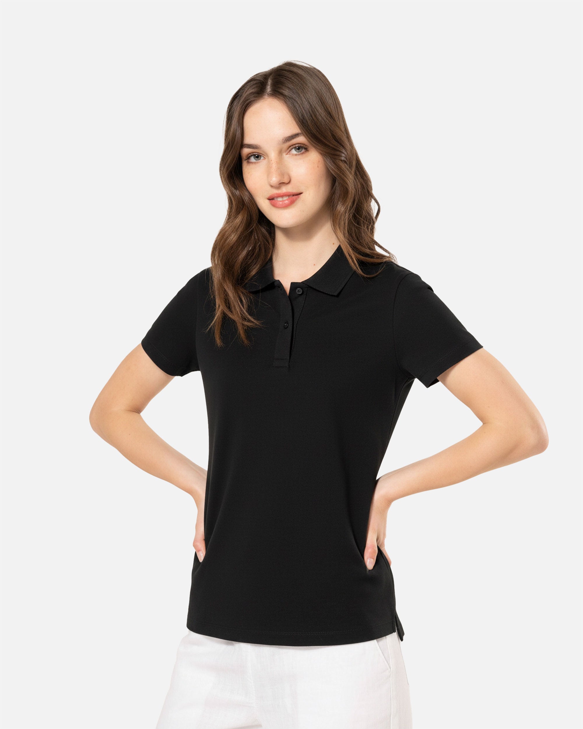Damen Supima Piqué Polo T-Shirt Black von VIVID