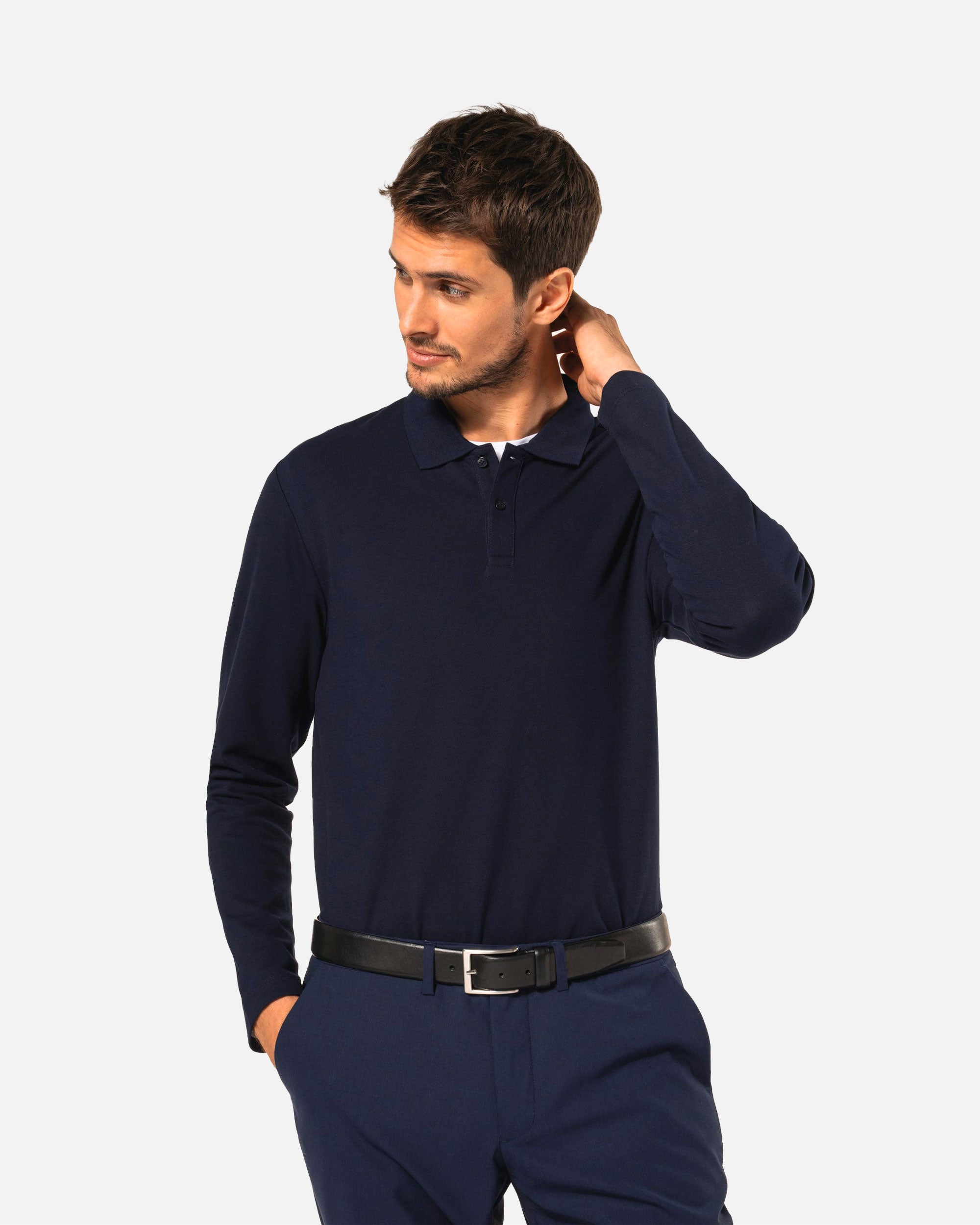 Herren Supima Piqué Polo Langarmshirt Navy Blue von VIVID