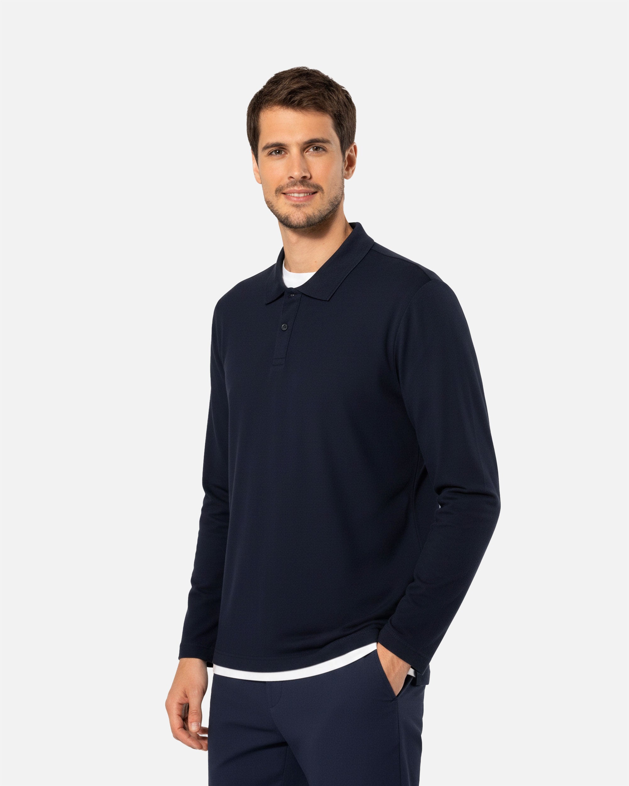 Herren Supima Piqué Polo Langarmshirt Navy Blue von VIVID