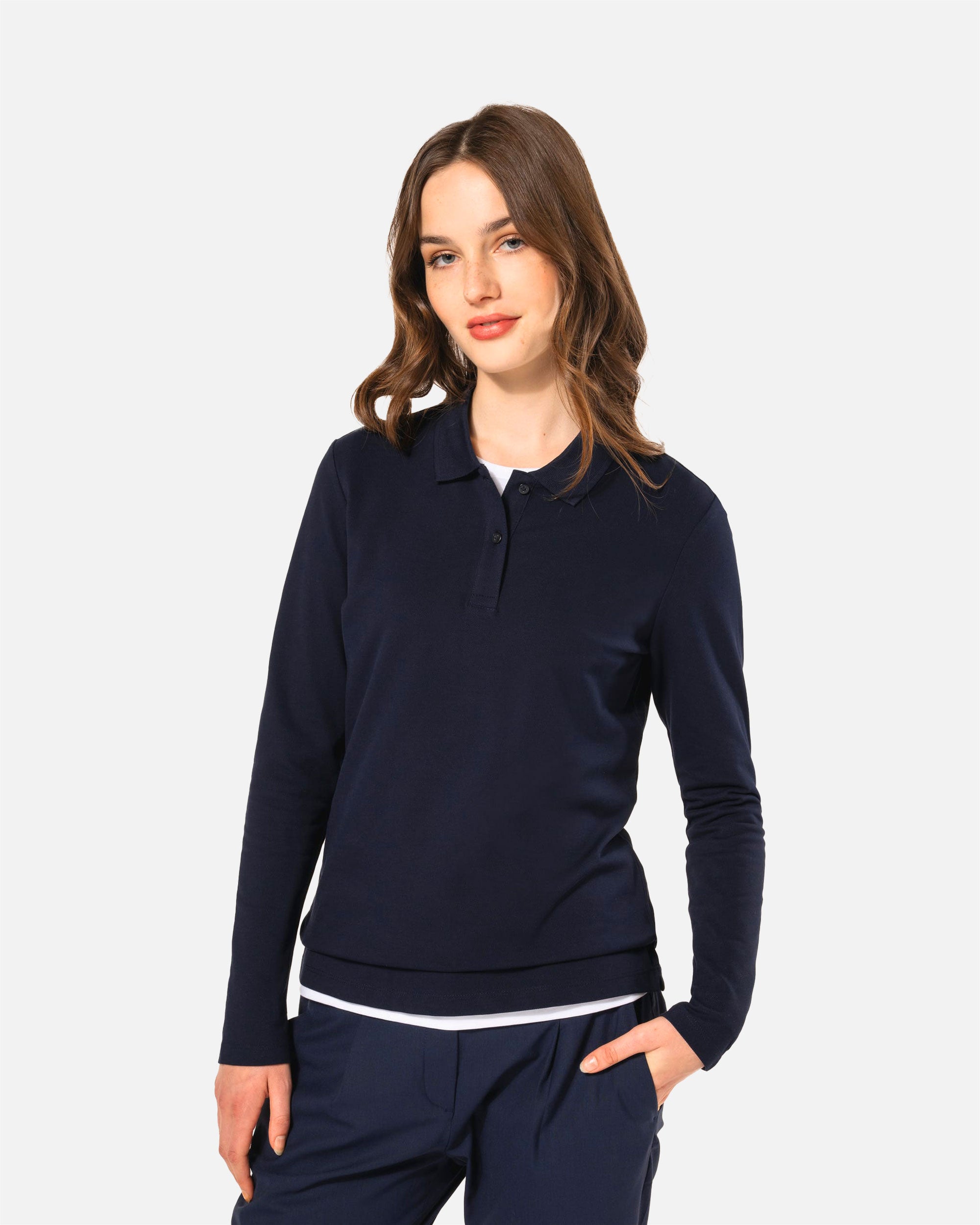 Damen Supima Piqué Polo Langarmshirt Navy Blue von VIVID