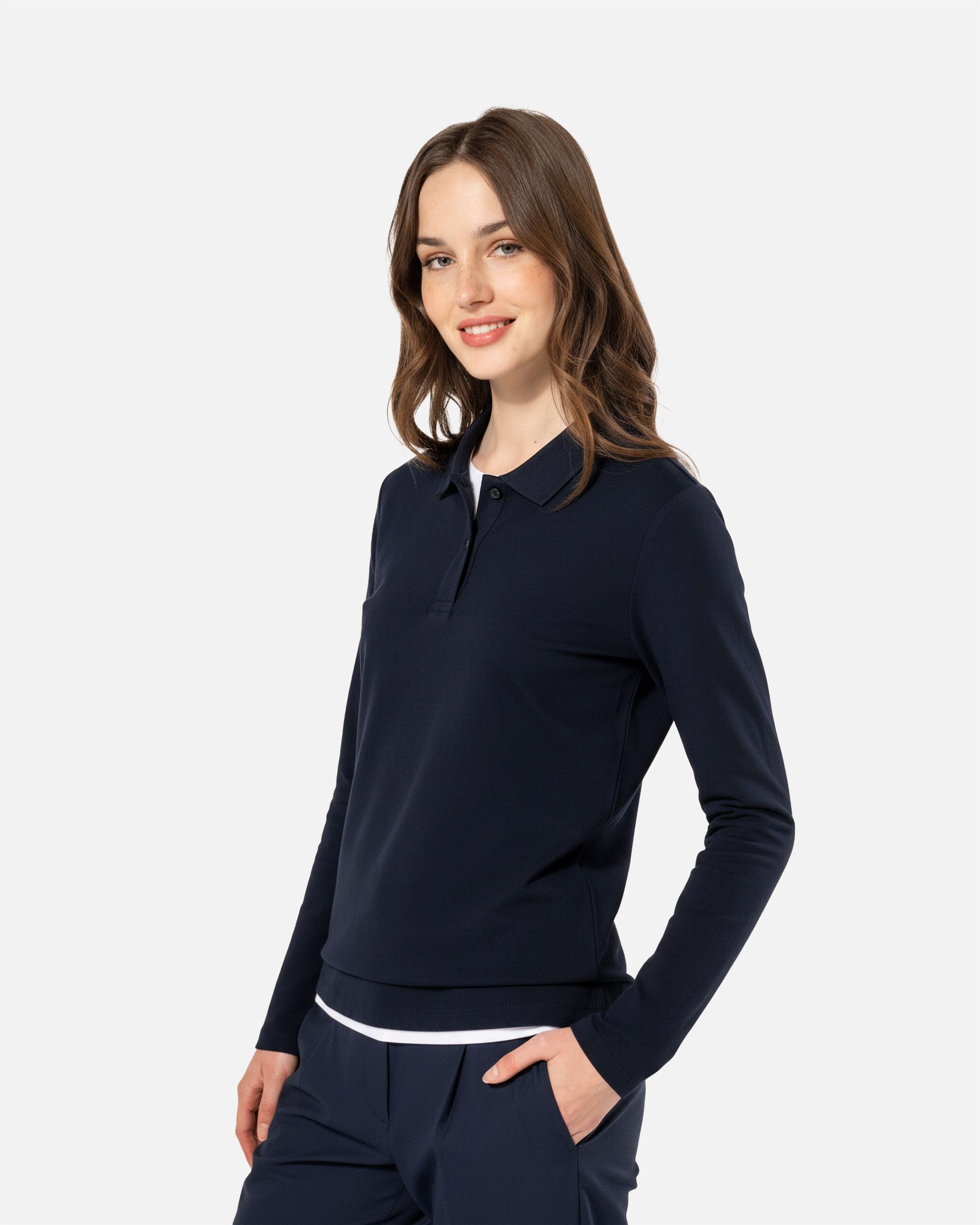 Damen Supima Piqué Polo Langarmshirt Navy Blue von VIVID