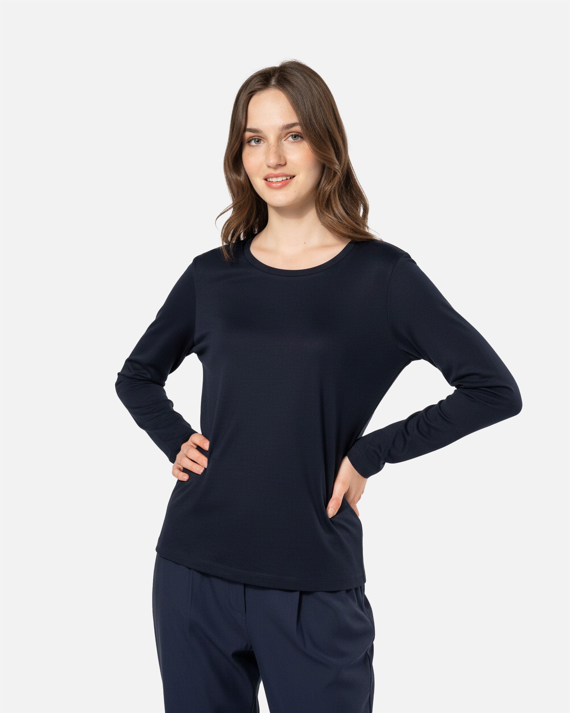 Damen Supima Langarmshirt Navy Blue von VIVID