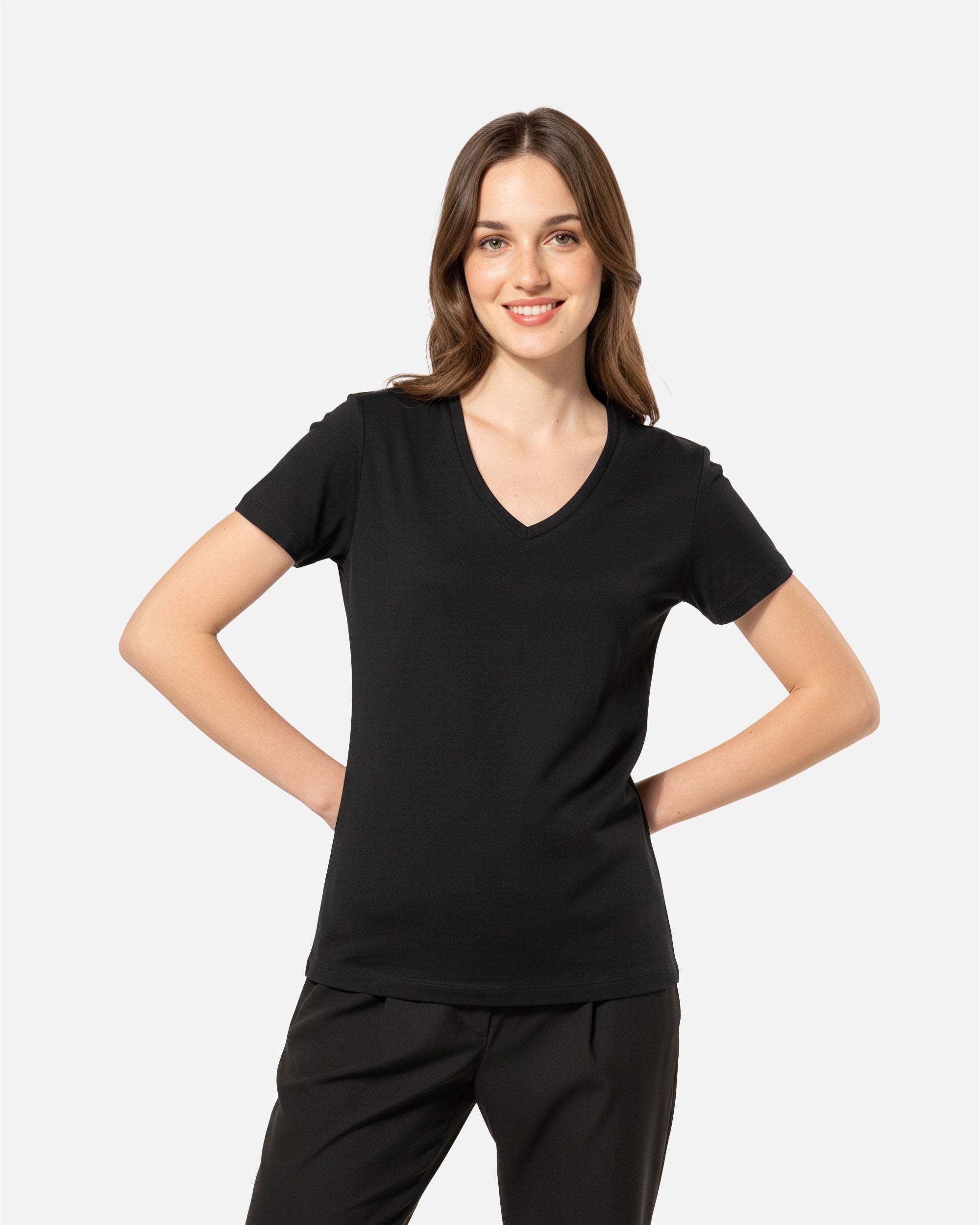 Damen Supima T-Shirt mit V-Ausschnitt Black von VIVID