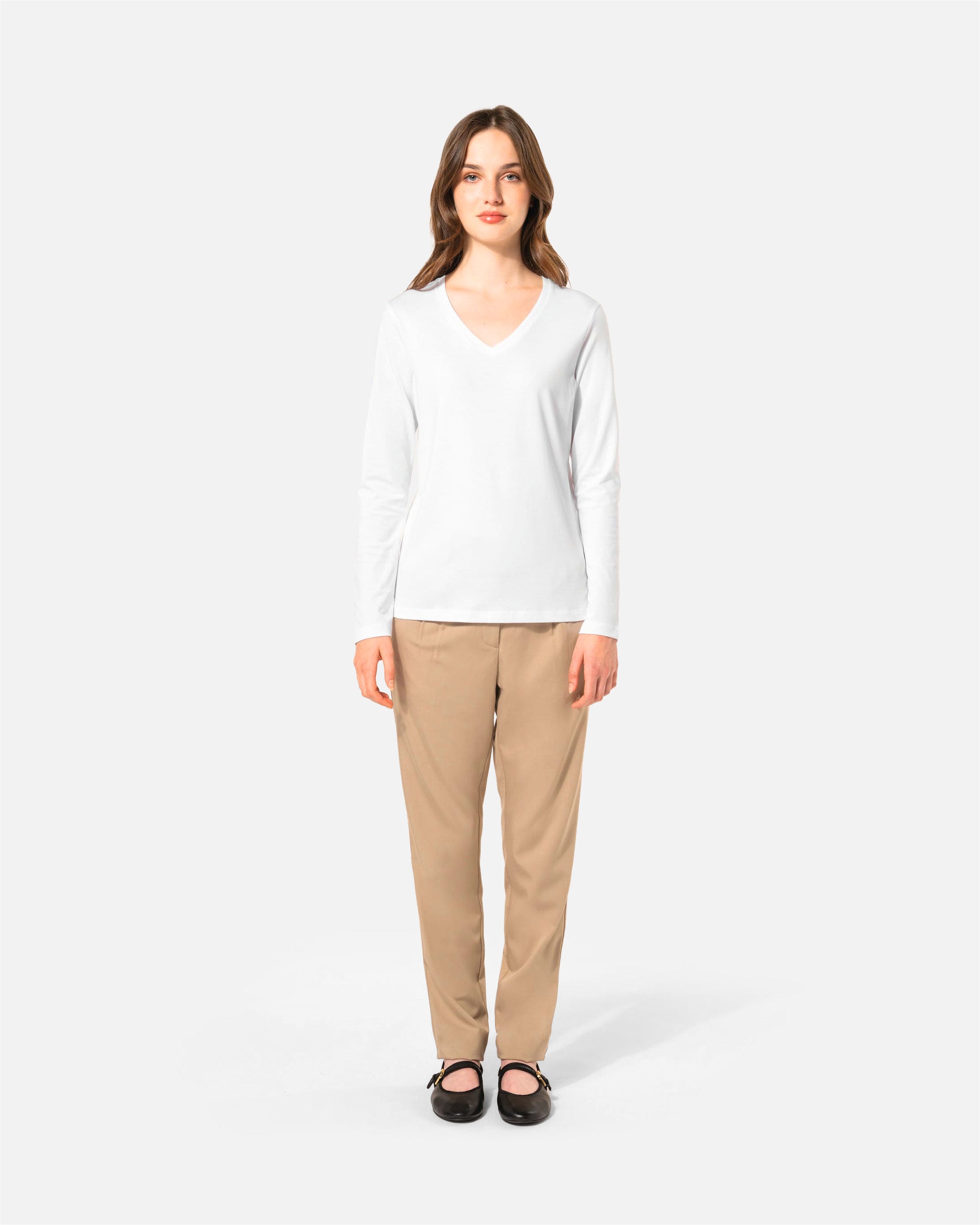 Damen Supima Langarmshirt mit V-Ausschnitt von VIVID