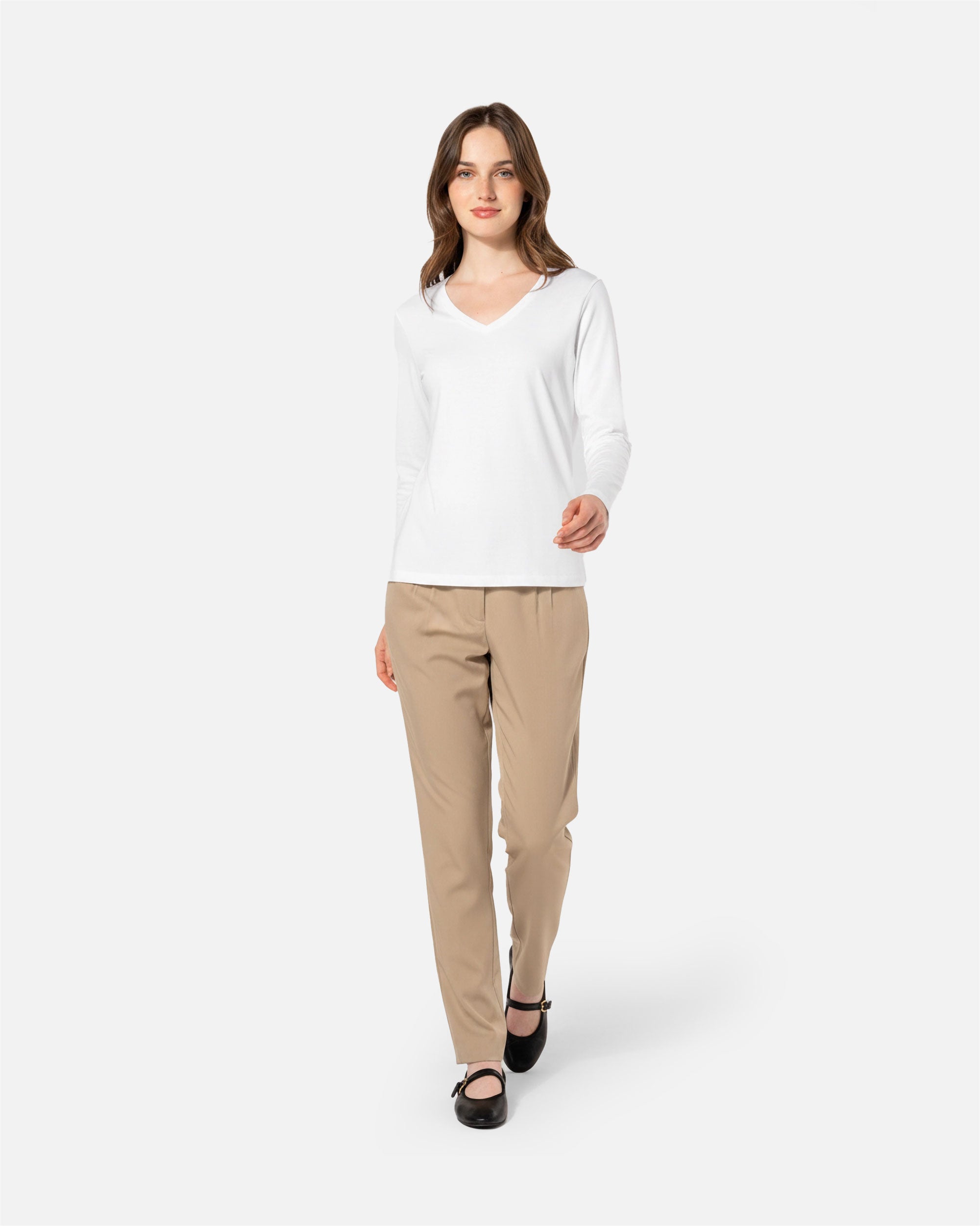 Damen Supima Langarmshirt mit V-Ausschnitt von VIVID