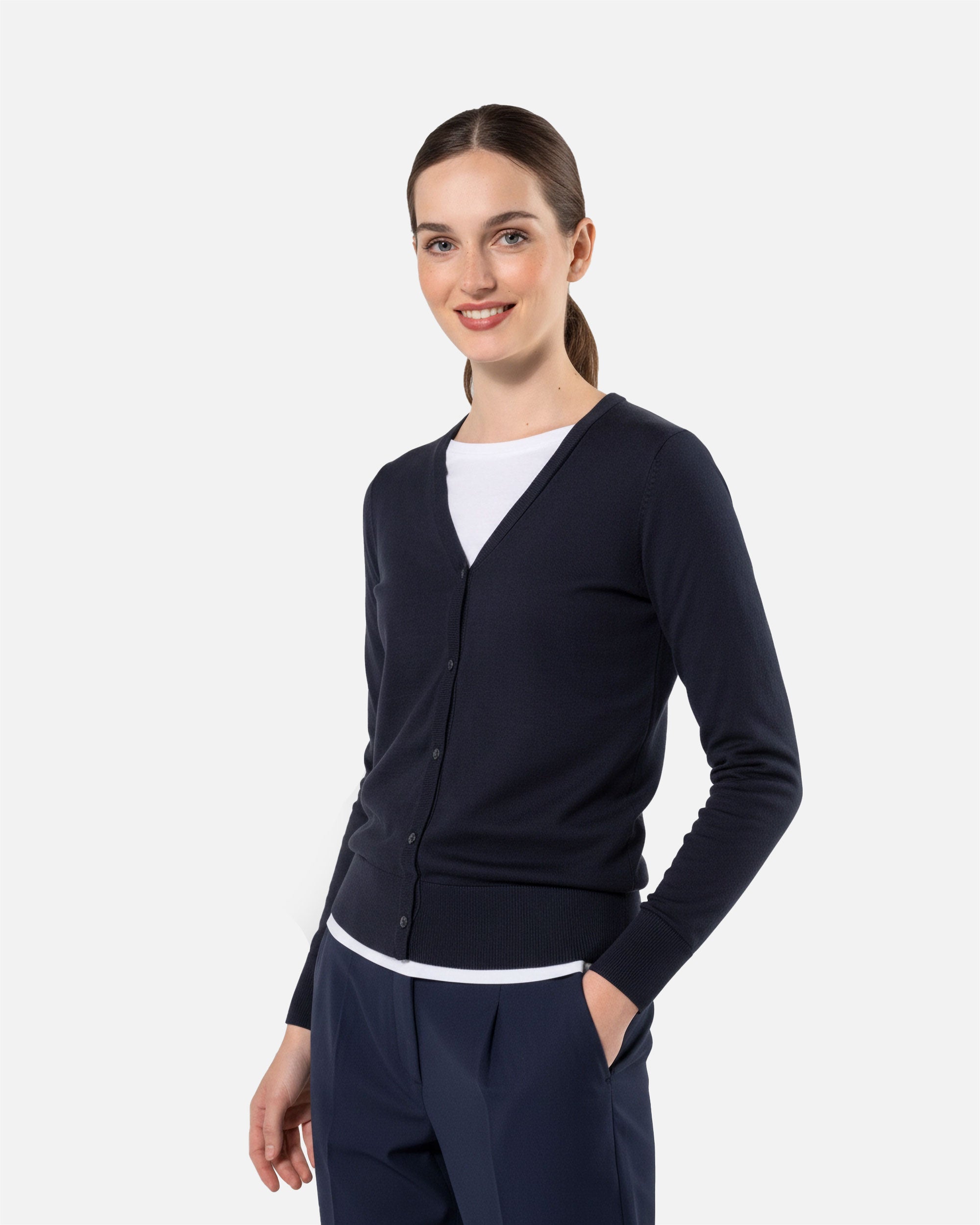 Damen Supima Strickjacke Navy Blue von VIVID