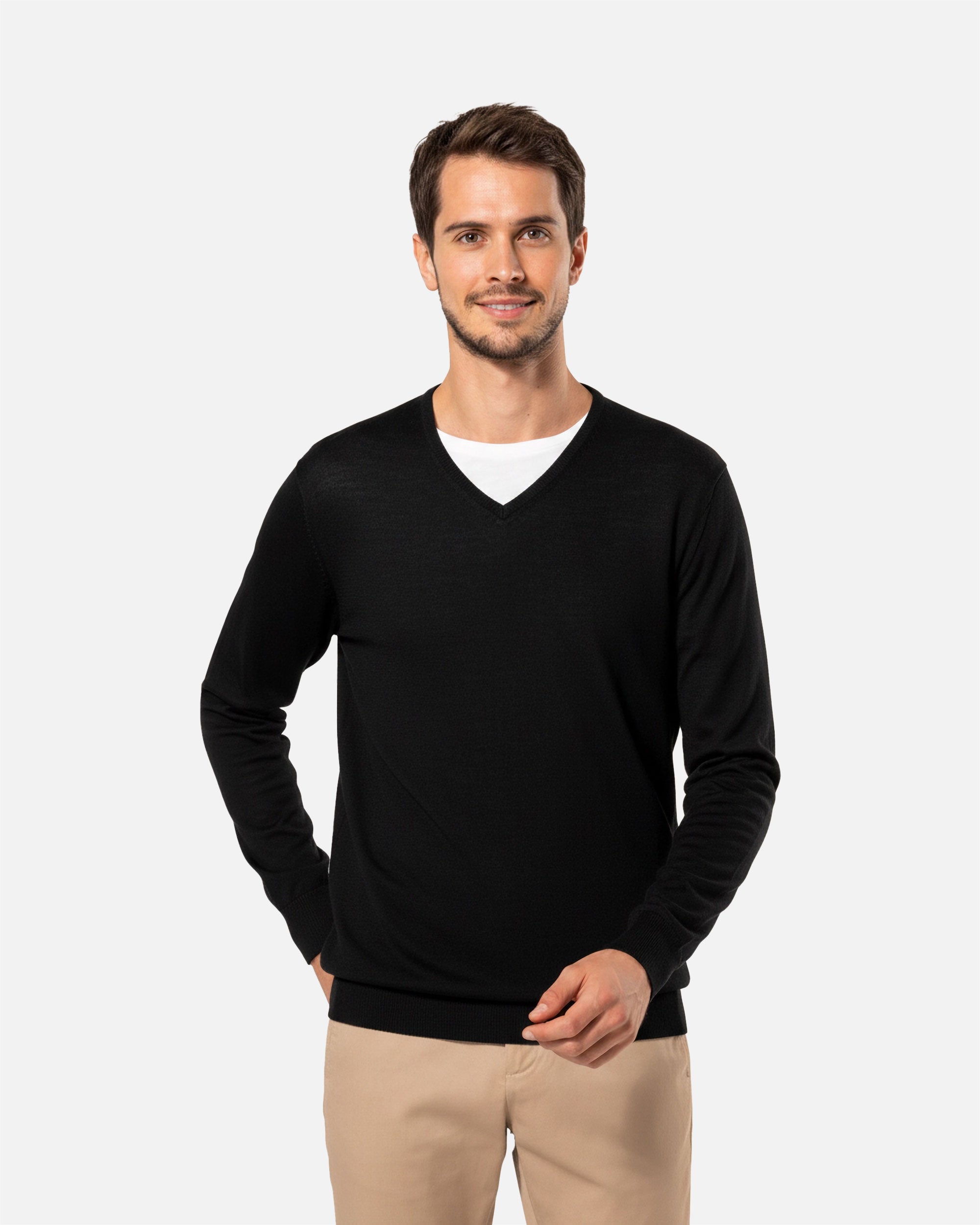 Herren Merino Pullover mit V-Ausschnitt Black von VIVID