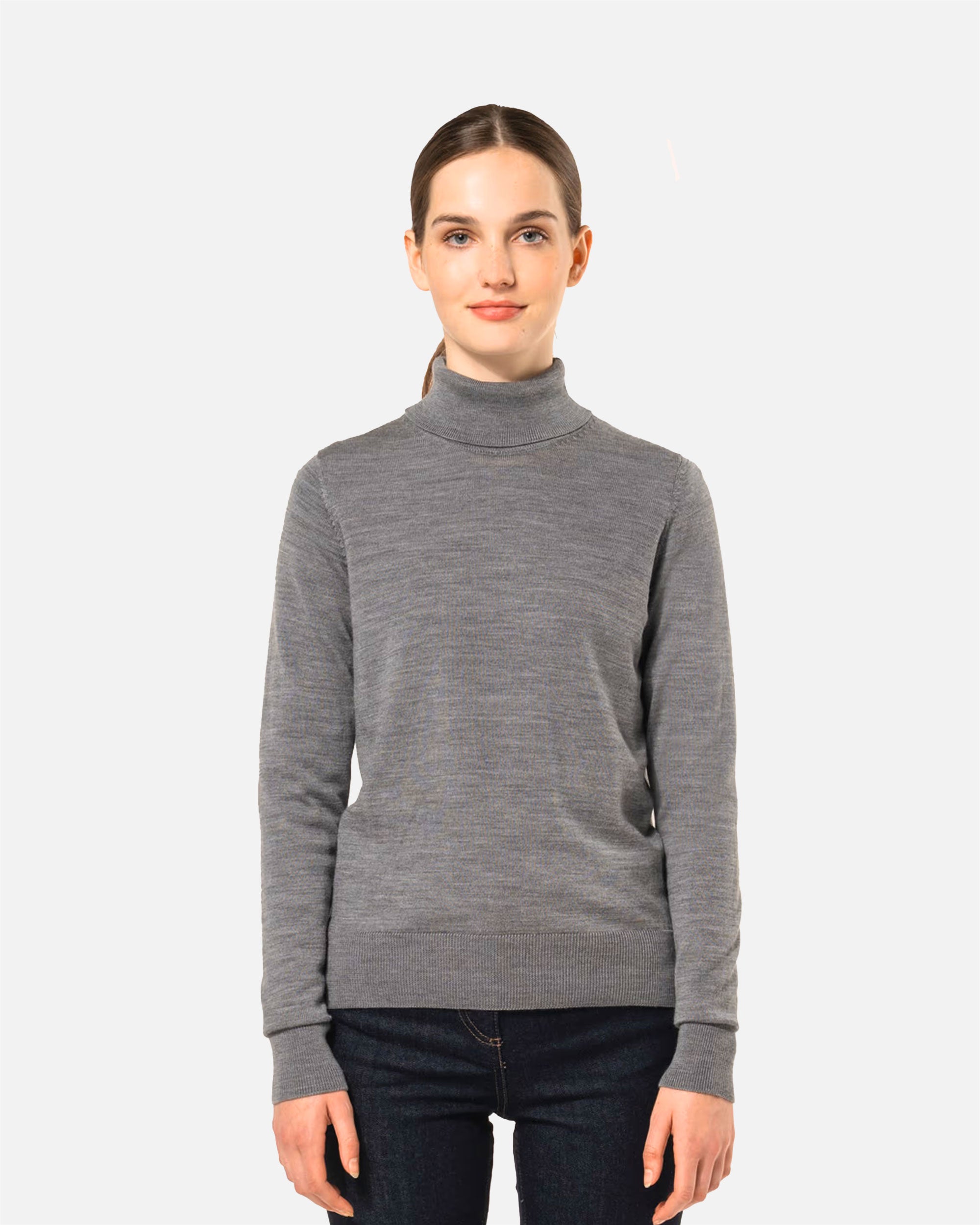 Damen Merino Rollkragen Pullover Grey Heather von VIVID