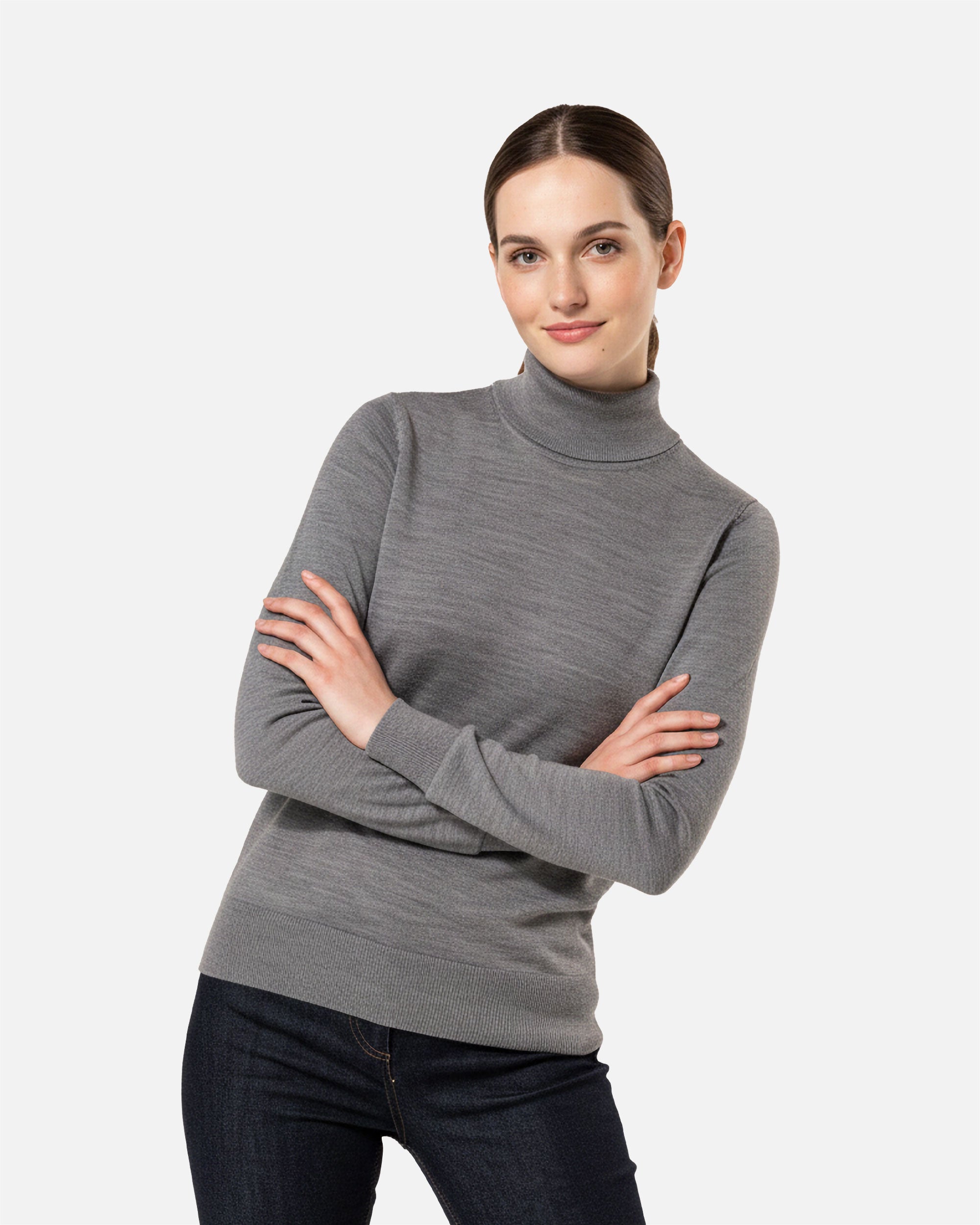 Damen Merino Rollkragen Pullover Grey Heather von VIVID