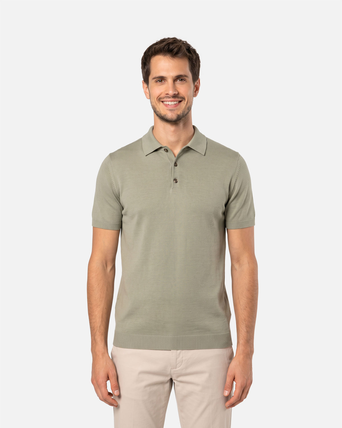 Herren Strick Polo T-Shirt Almond Green von VIVID