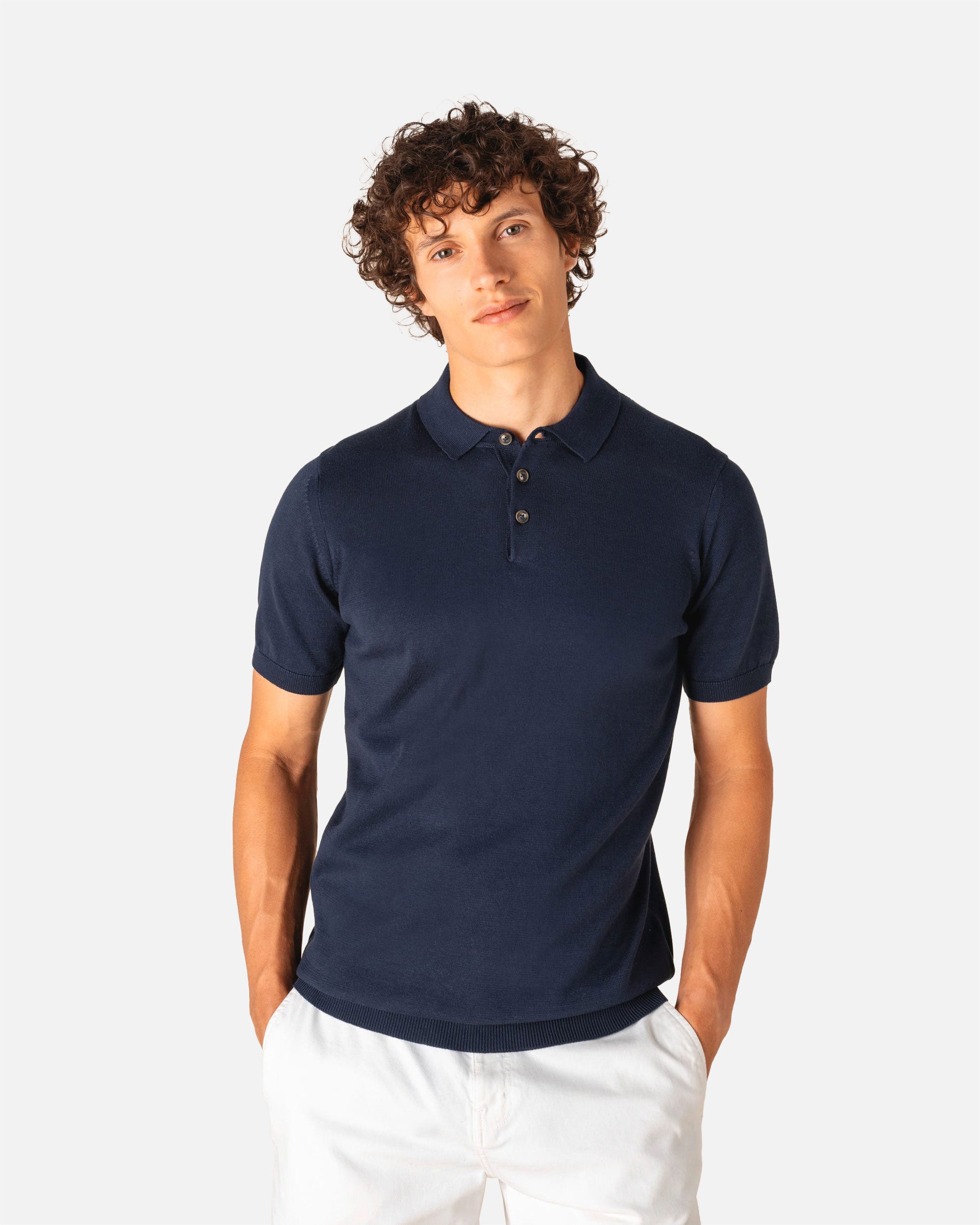 Herren Strick Polo T-Shirt Navy Blue von VIVID