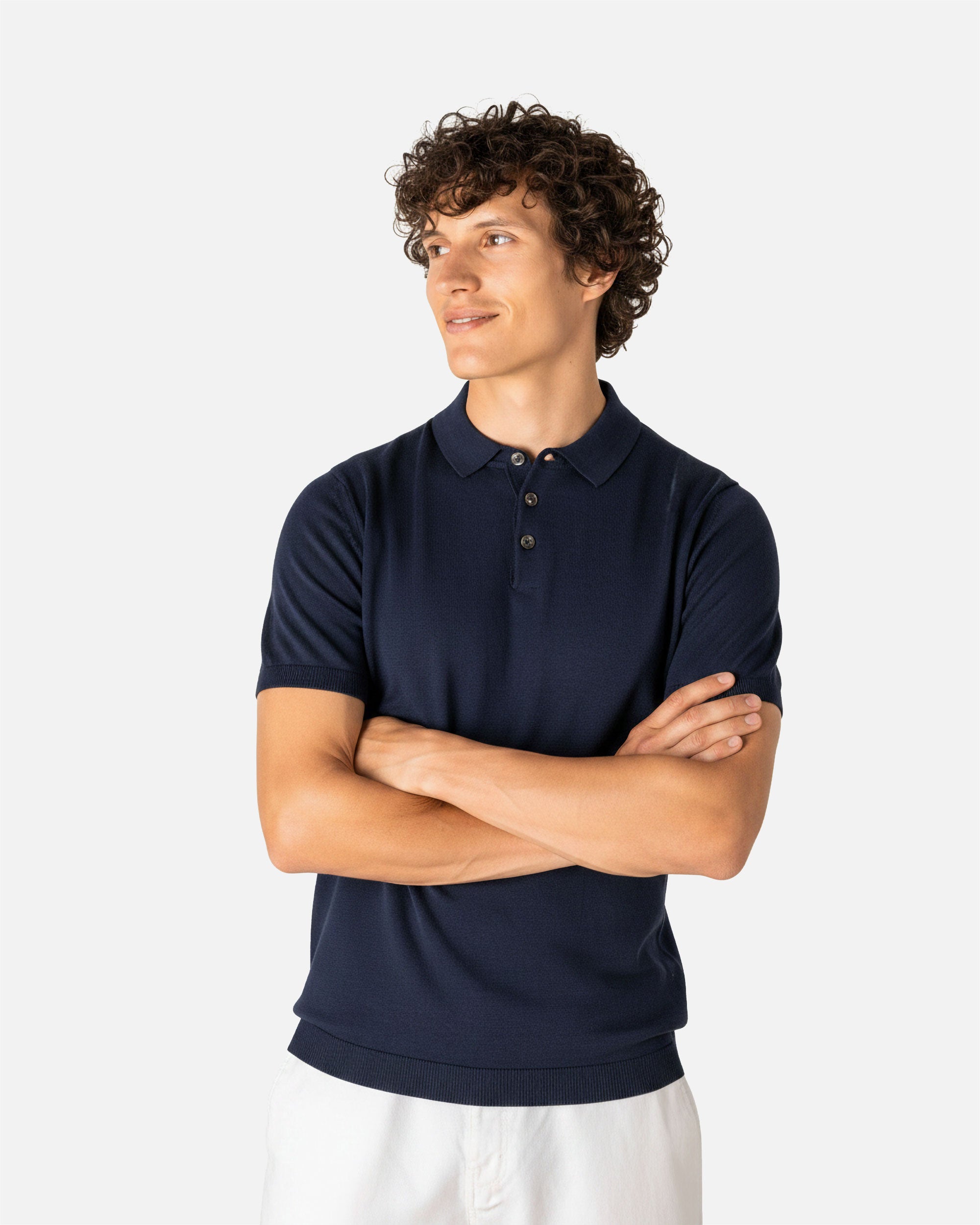 Herren Strick Polo T-Shirt Navy Blue von VIVID