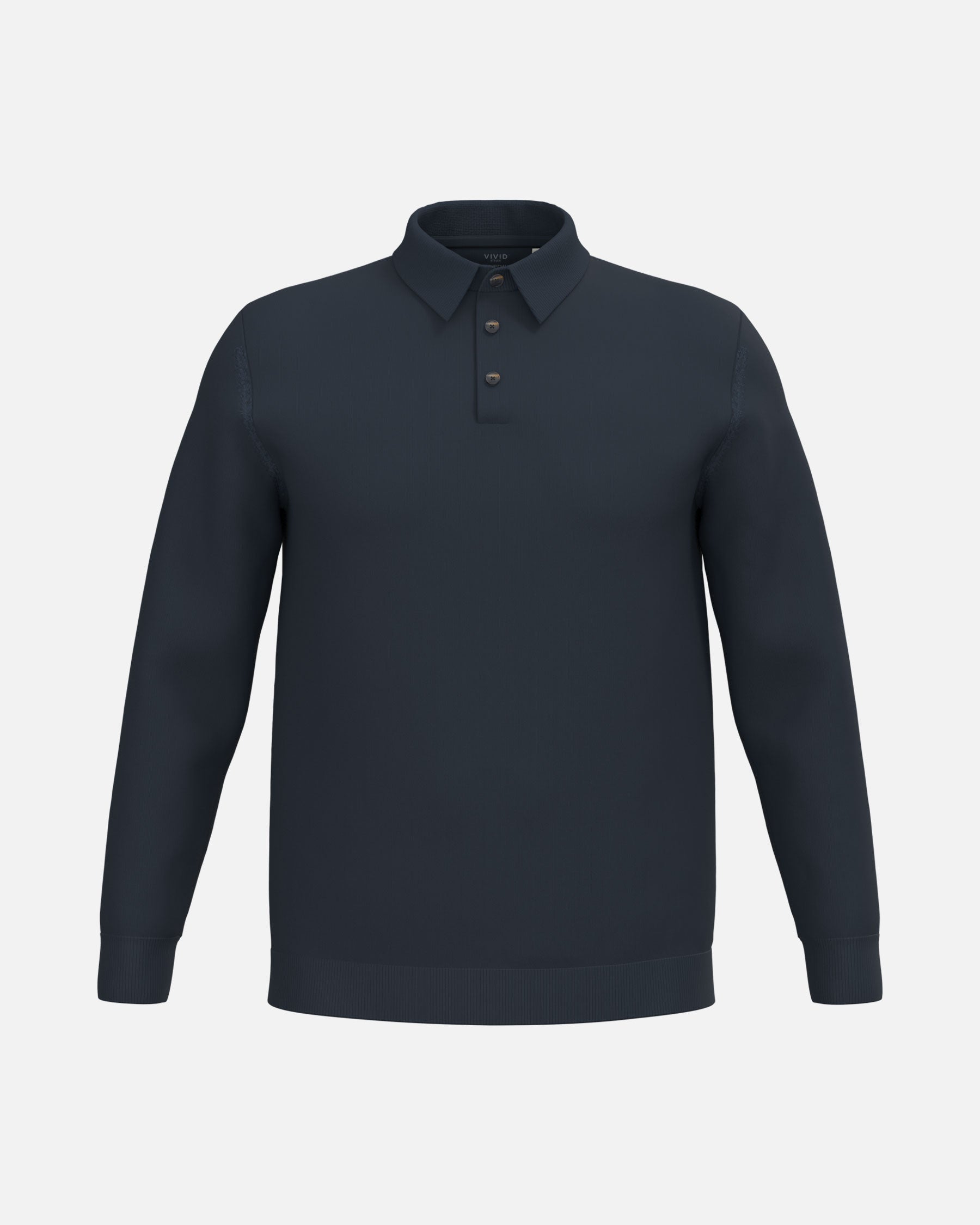 Herren Strick Polo Langarmshirt Navy Blue von VIVID