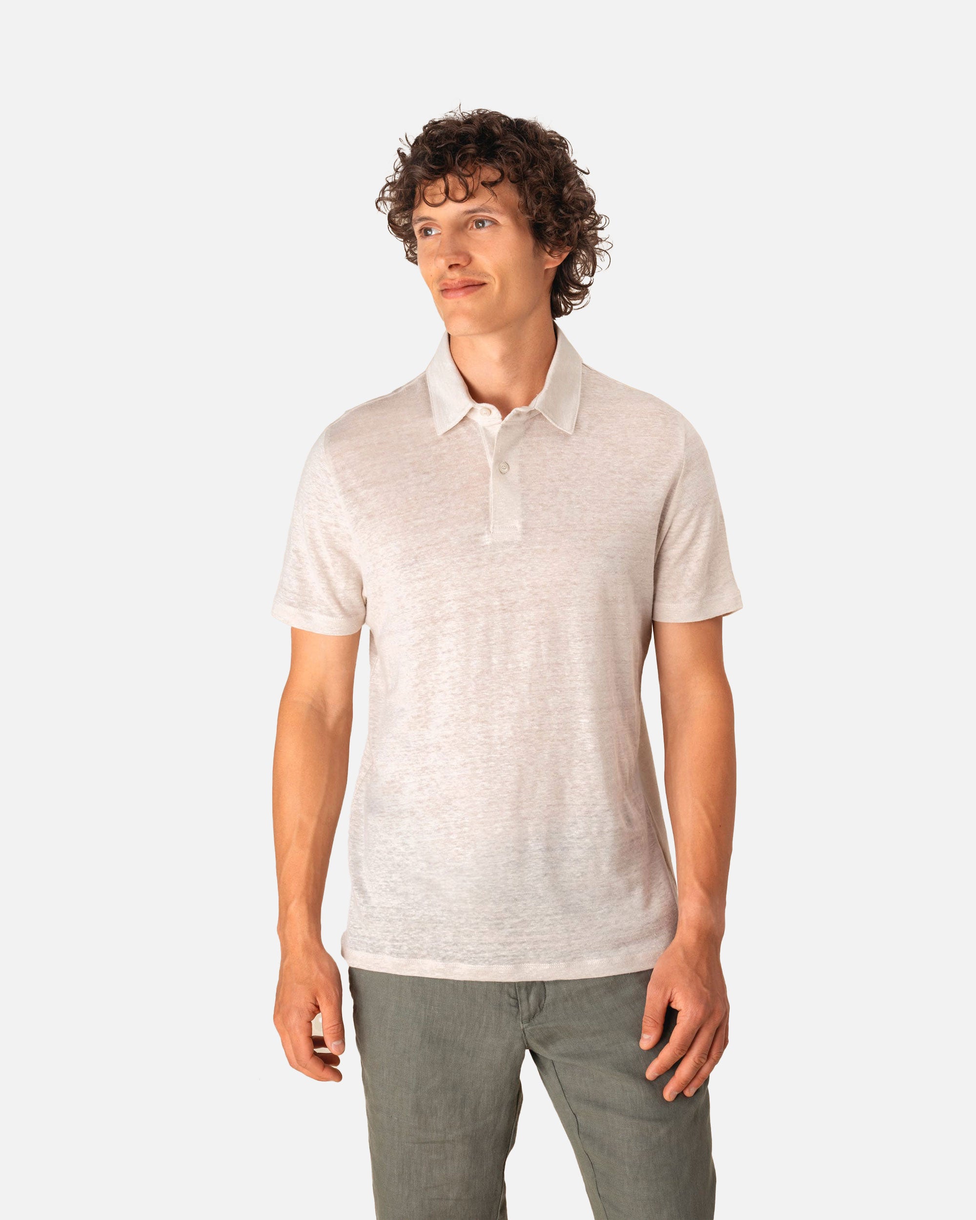 Herren Polo Leinenshirt White Sand von VIVID