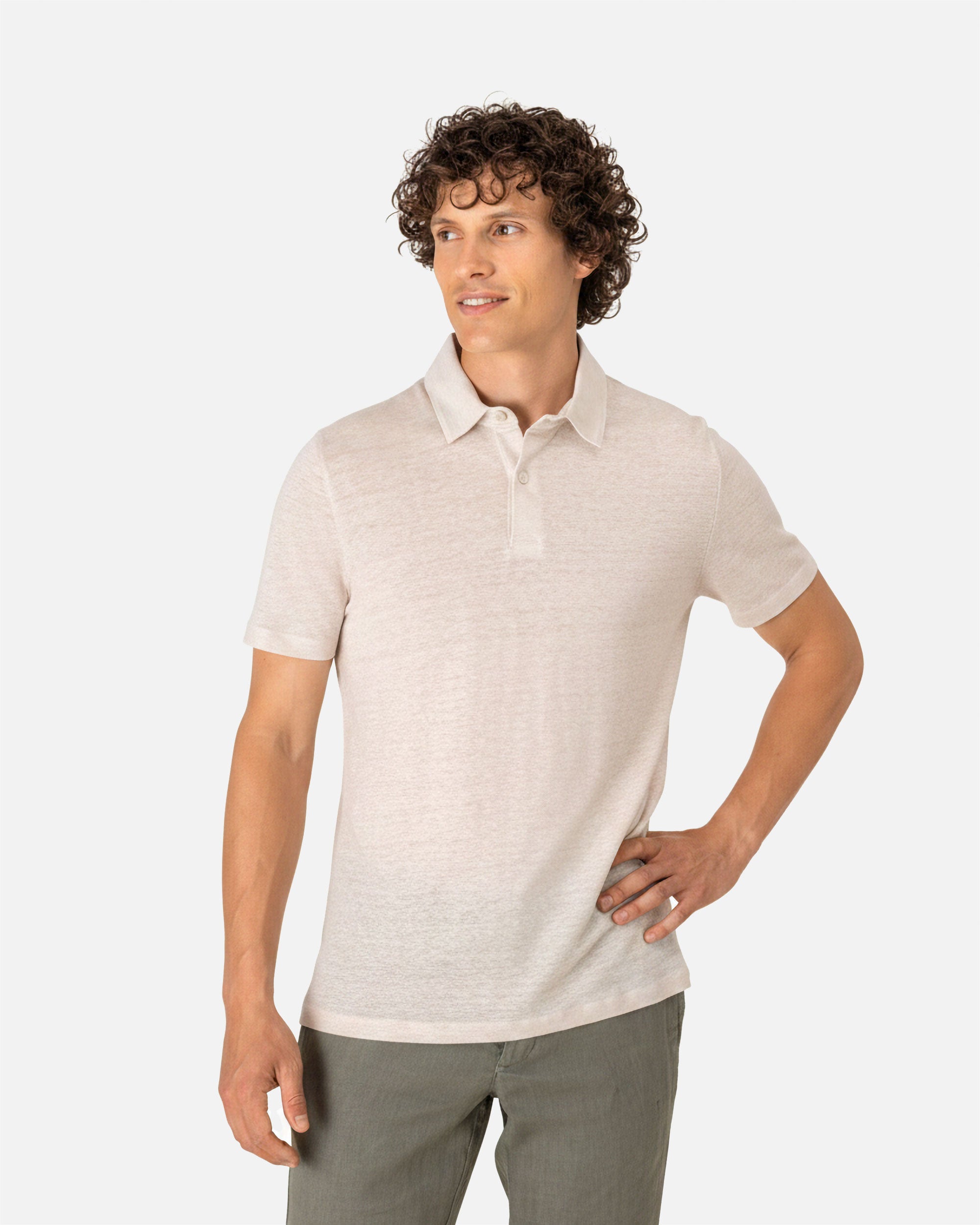 Herren Polo Leinenshirt White Sand von VIVID