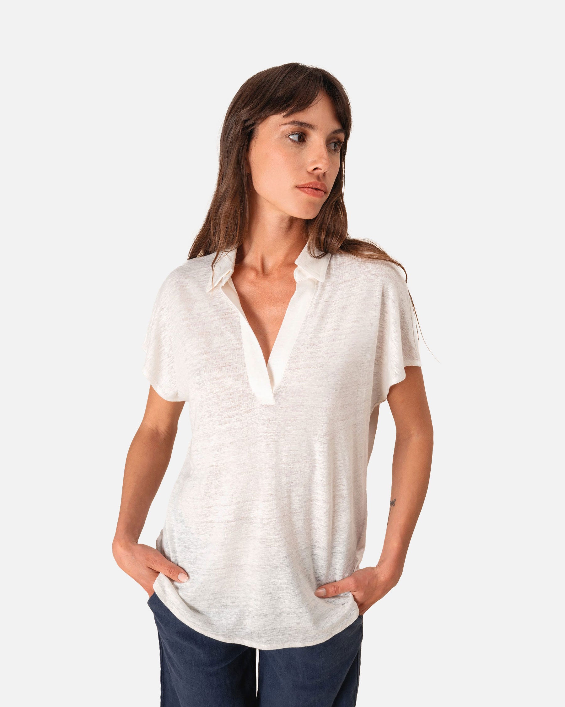 Damen Polo Leinenshirt Ivory von VIVID