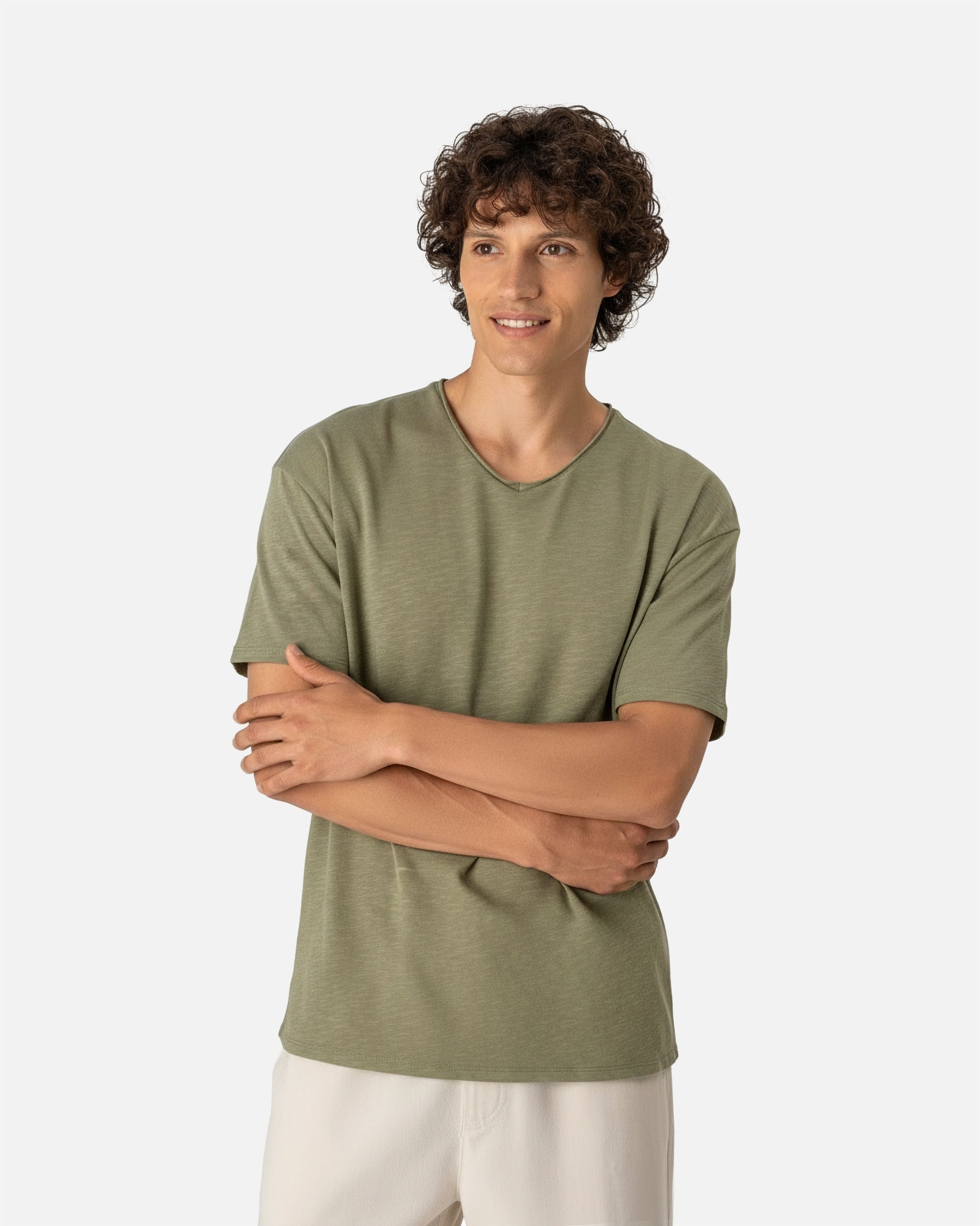 Herren Slub T-Shirt mit V-Ausschnitt Tender Green von VIVID