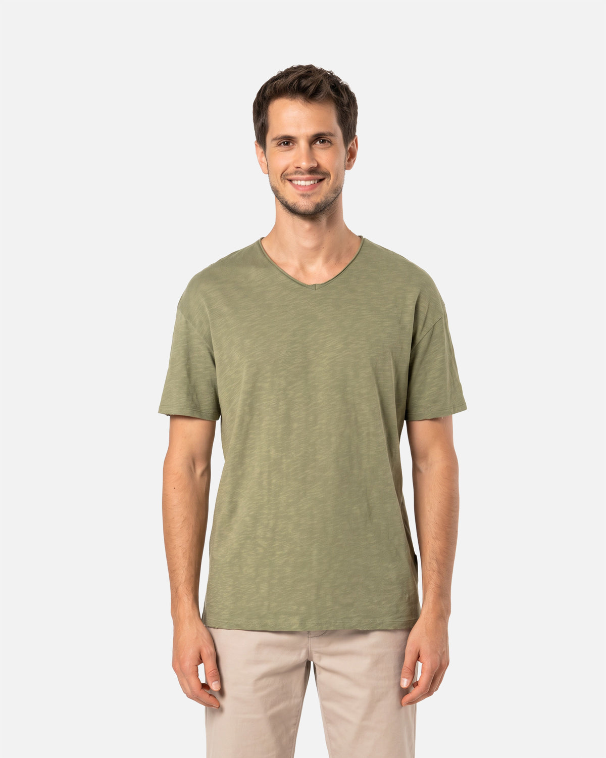Herren Slub T-Shirt mit V-Ausschnitt Tender Green von VIVID