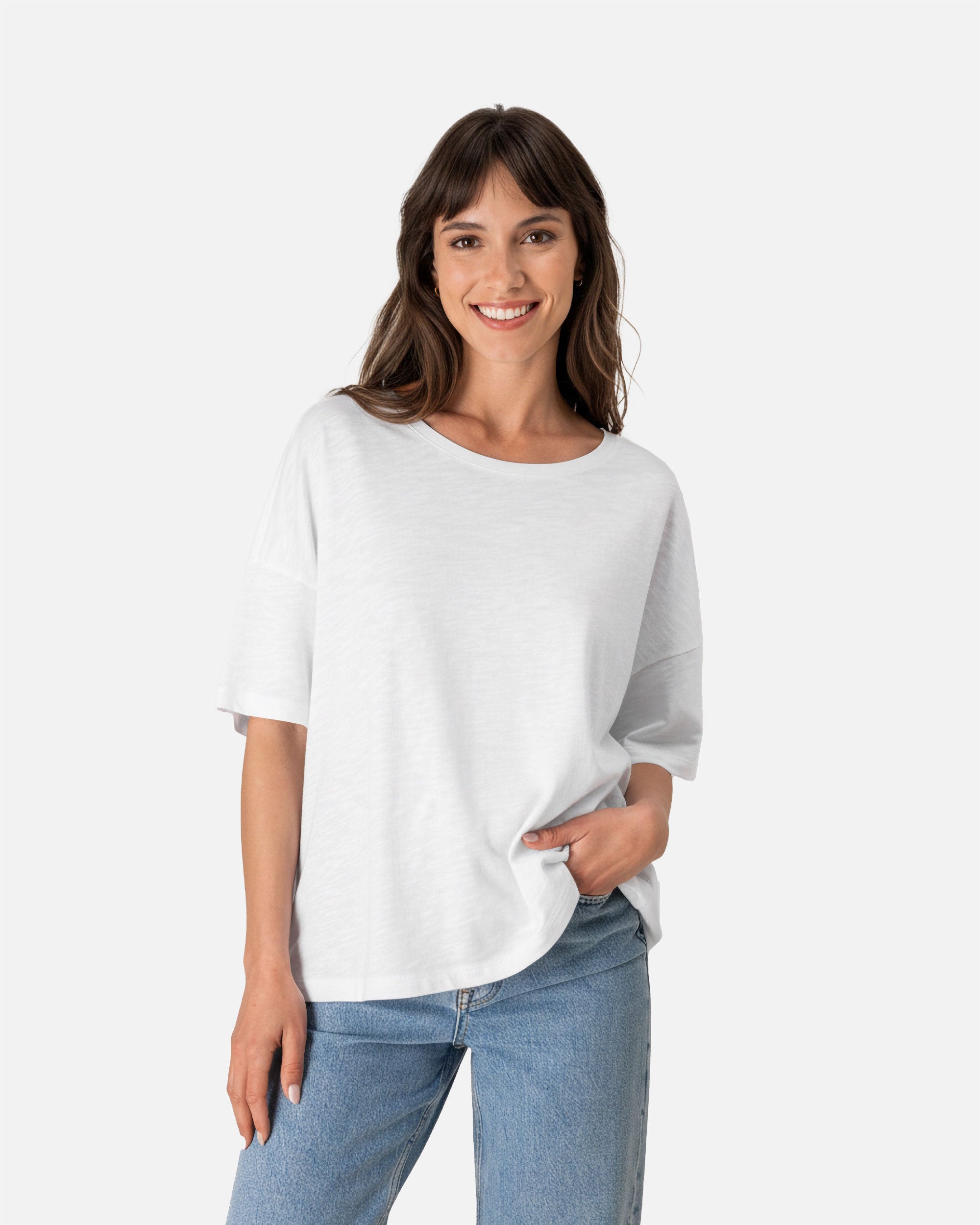 Übergroßes Damen Slub T-Shirt White von VIVID