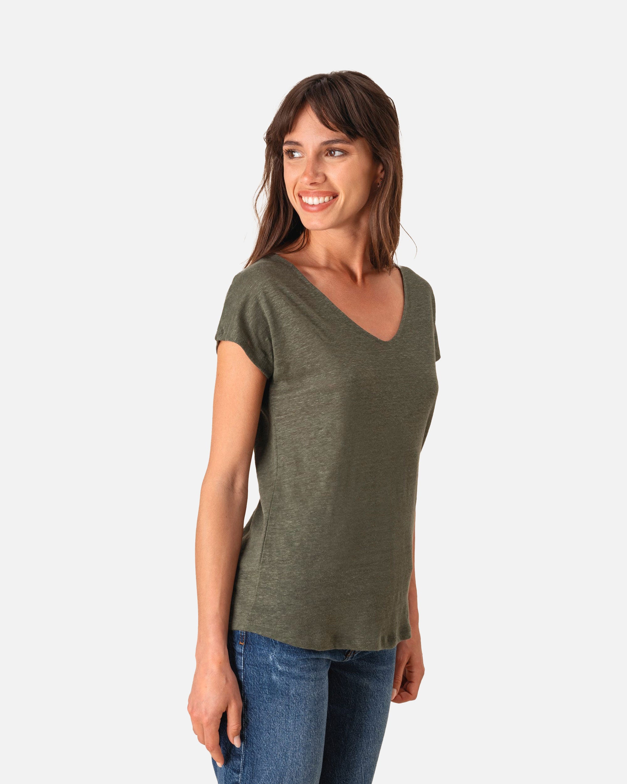 Damen Leinen T-Shirt mit V-Ausschnitt von VIVID