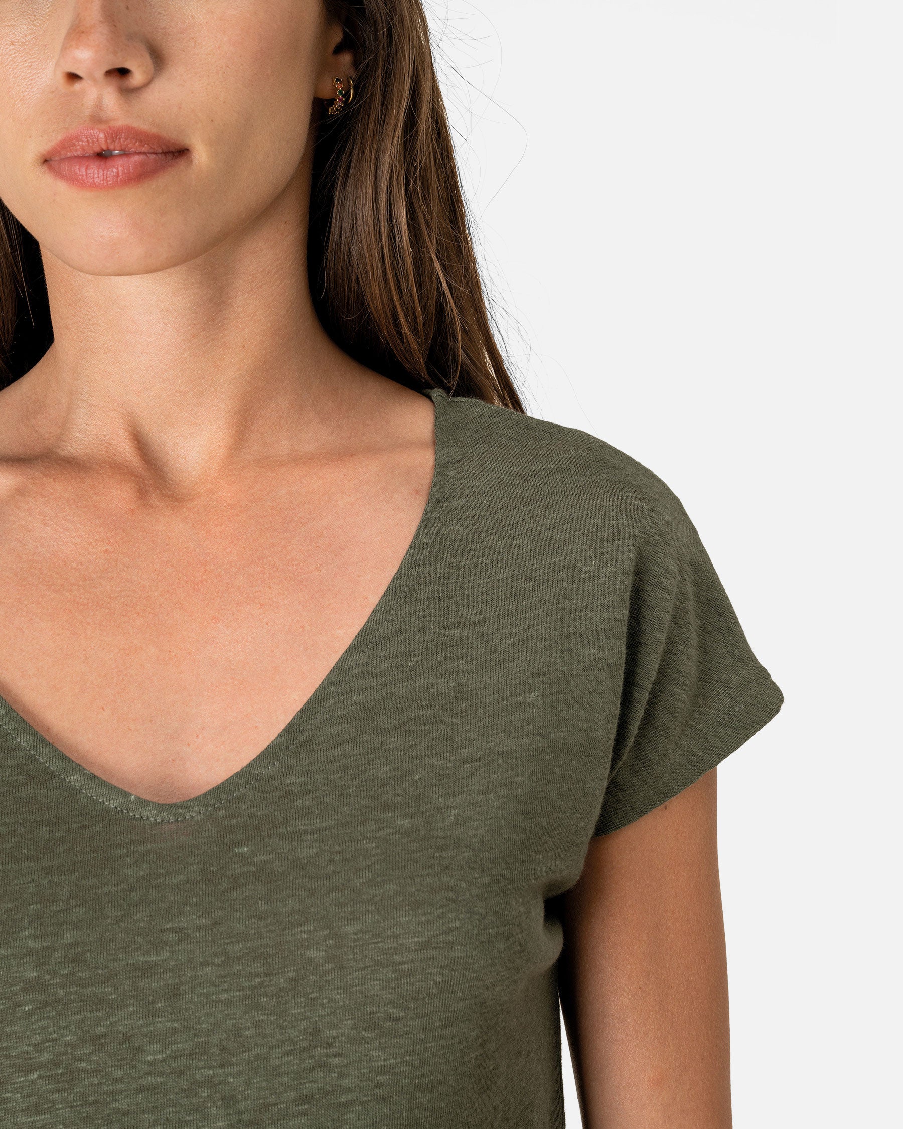 Damen Leinen T-Shirt mit V-Ausschnitt von VIVID