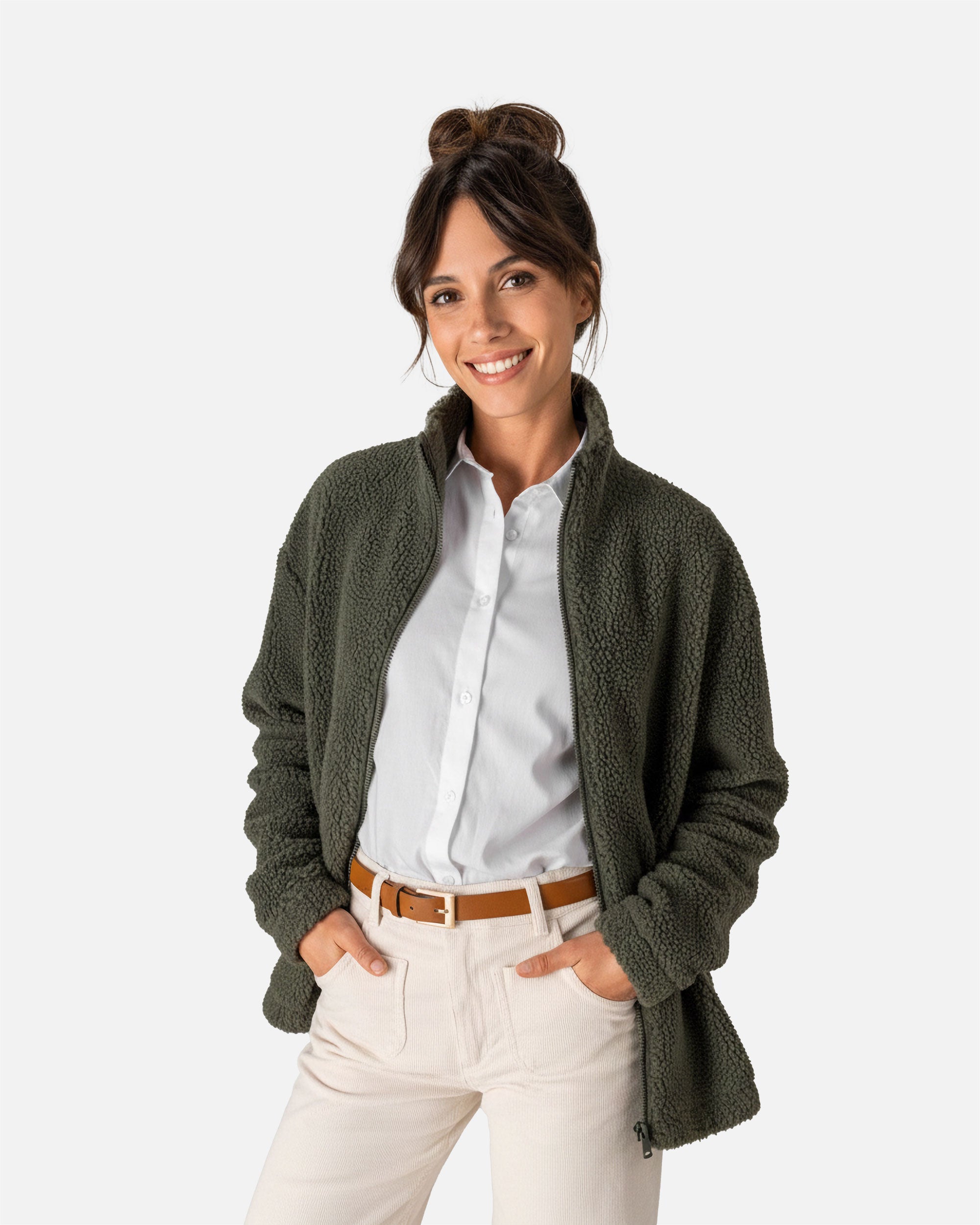 Unisex Sherpa Zip Sweatshirt Forest Khaki von VIVID