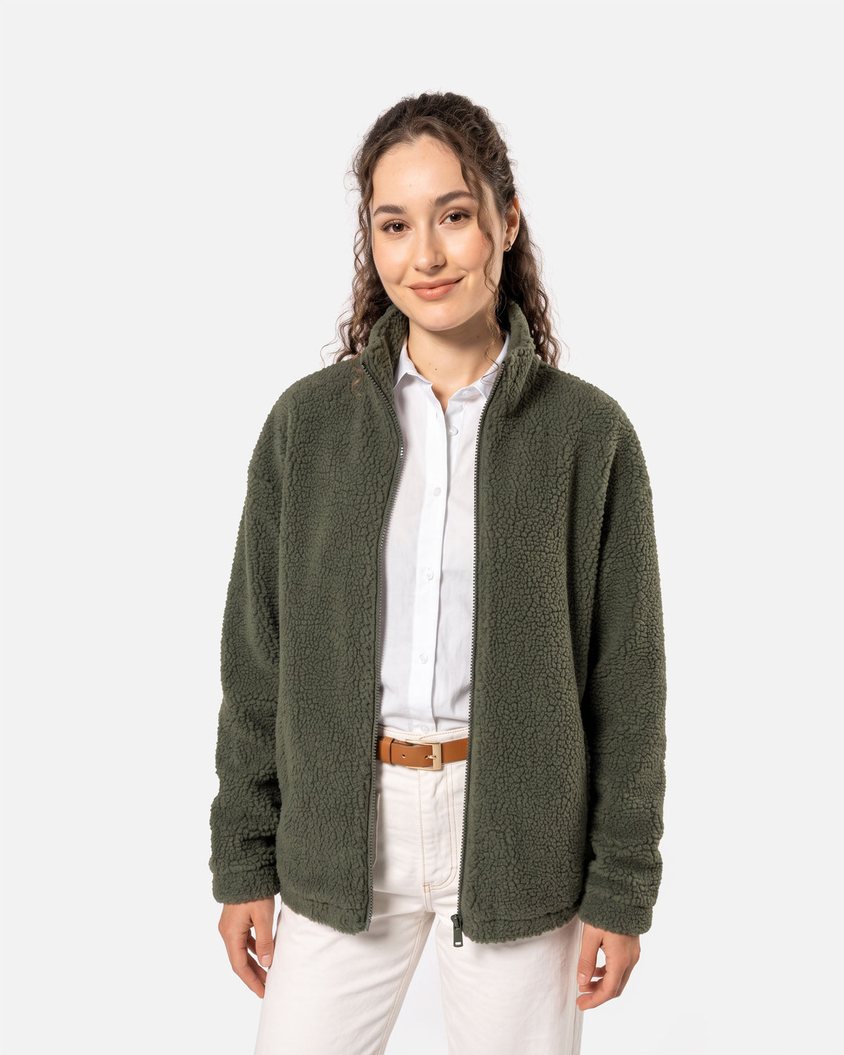 Unisex Sherpa Zip Sweatshirt Forest Khaki von VIVID