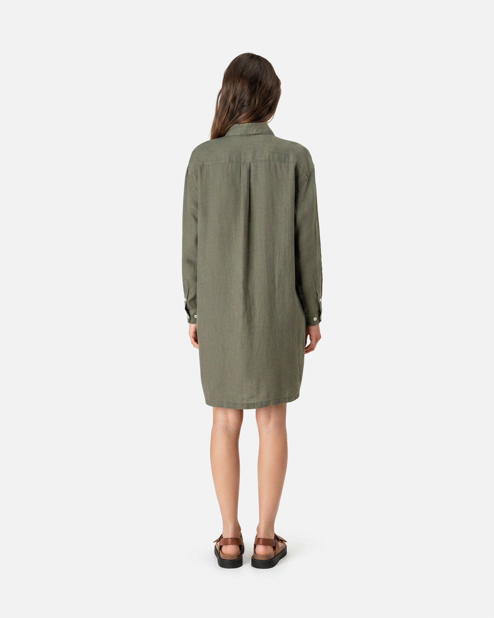 Damen Hemdblusen Leinenkleid
