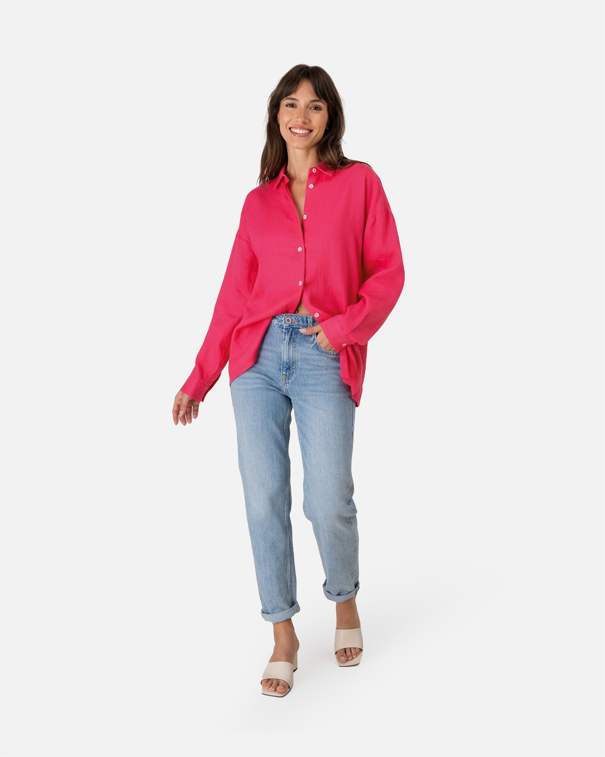 Übergroßes Damen Leinen Langarmhemd von VIVID